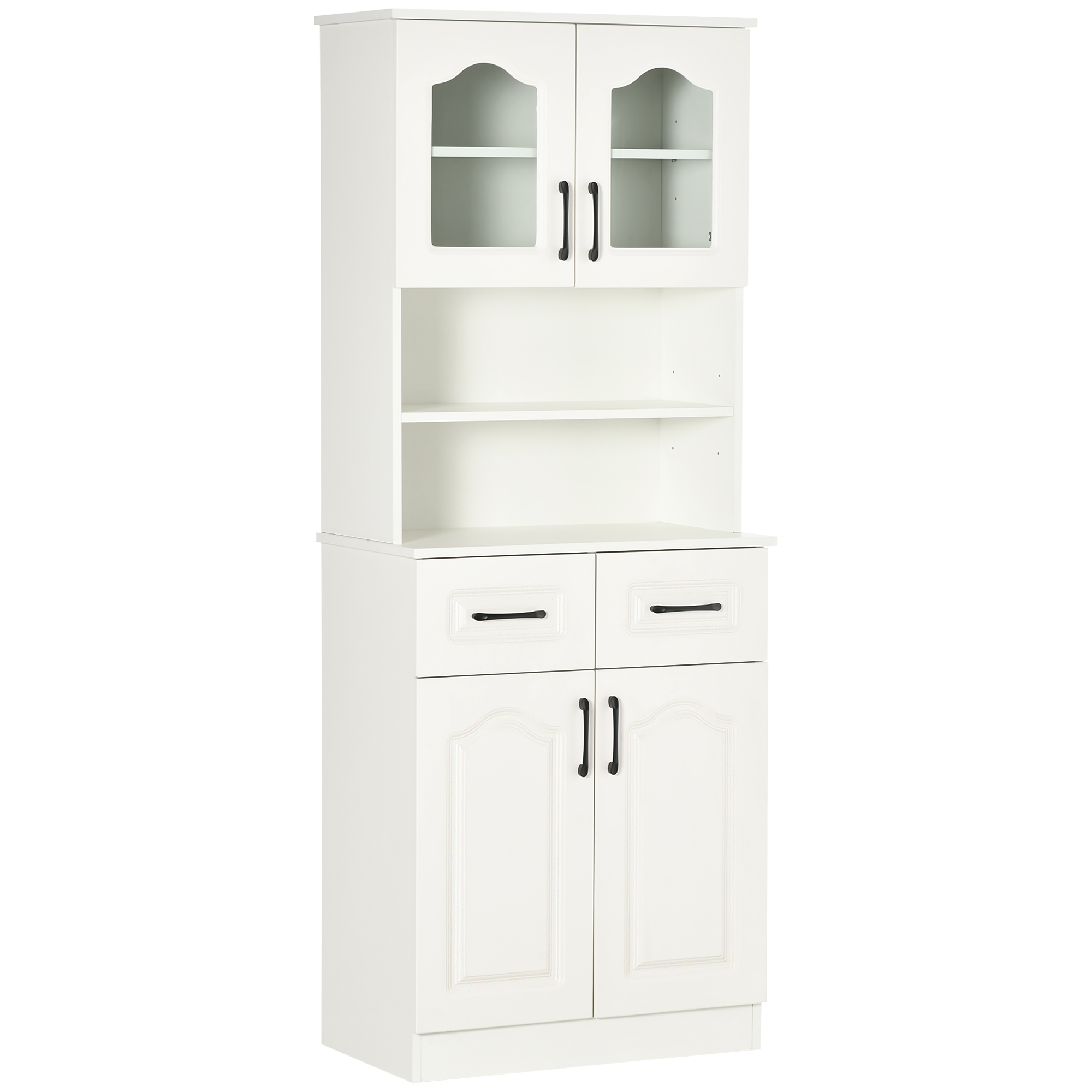 Kitchen Cupboard, Freestanding Storage Cabinet with 2 Adjustable Shelves, 2 Drawers and Open Counter for Living Room, Dining Room, 168cm, White - Life
