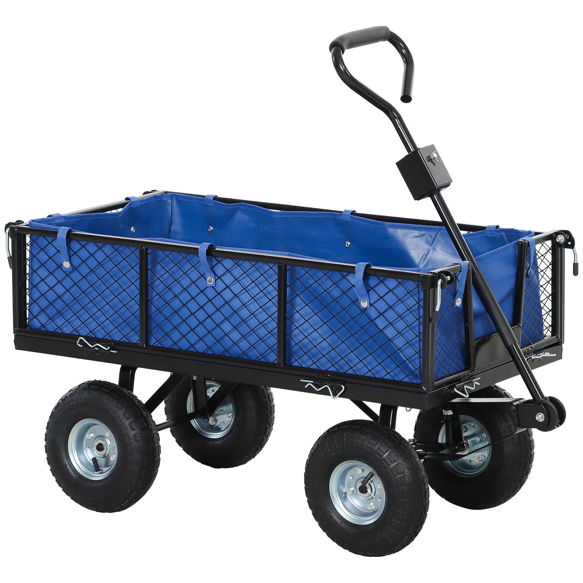 SUNVISTA 114L Steel Frame Garden Cart Trolley - Blue - Life Essentials