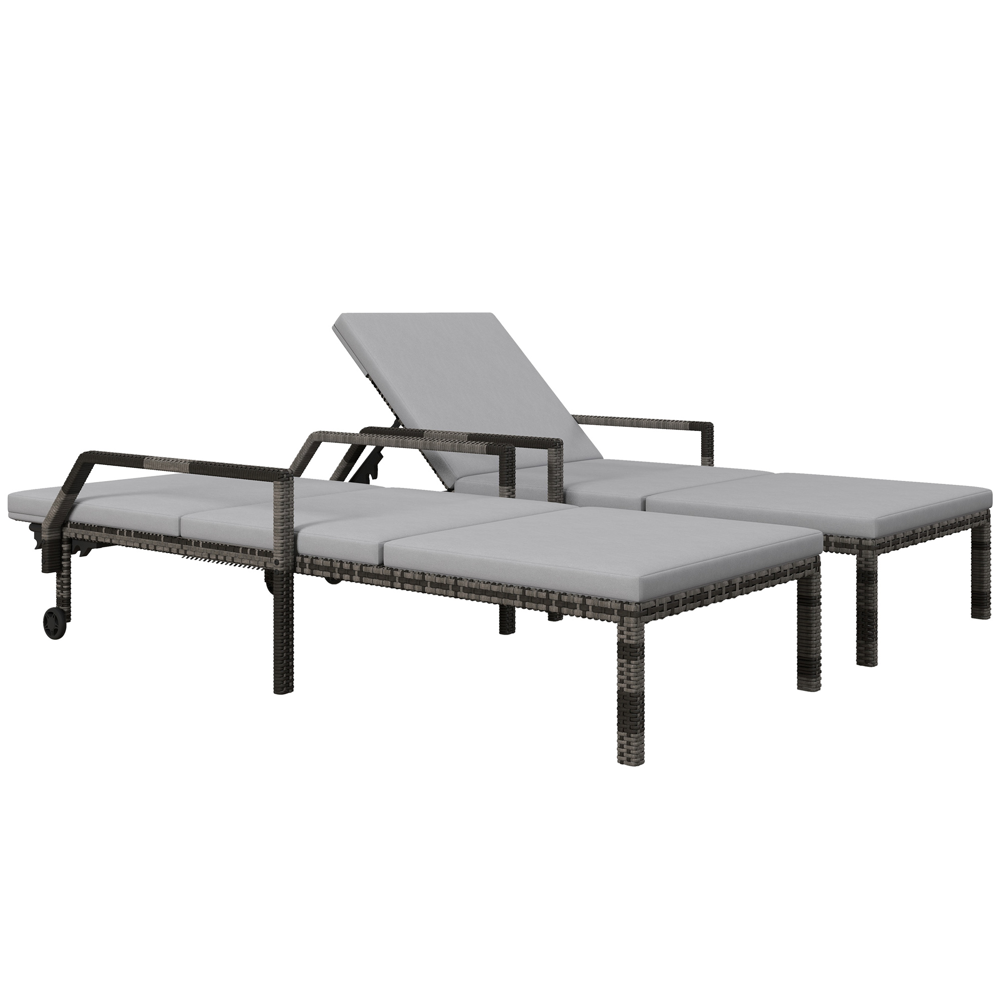 Jones Outdoor PE Rattan Sun Lounger Set of 2 with Wheels - Grey - Life Essentials