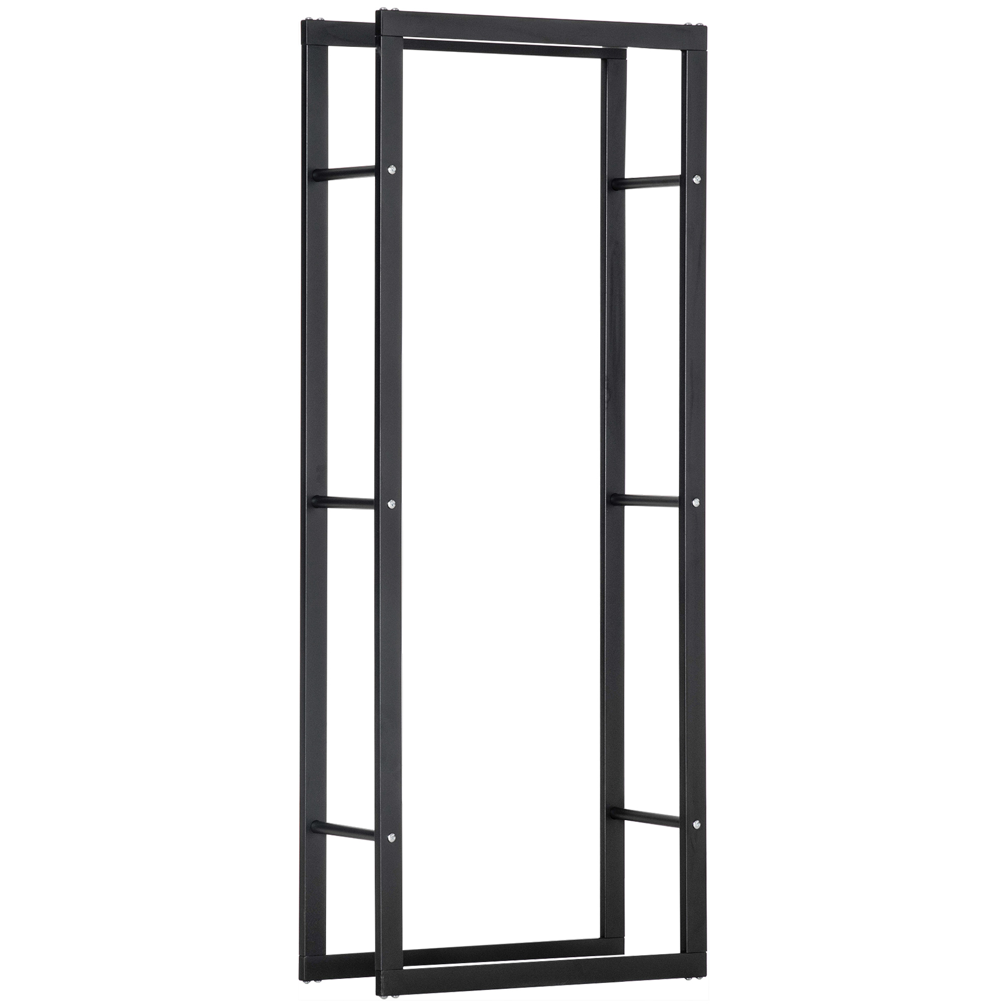Metal Firewood Log Holder Tall Rack for Indoor Outdoor - Black - Life Essentials