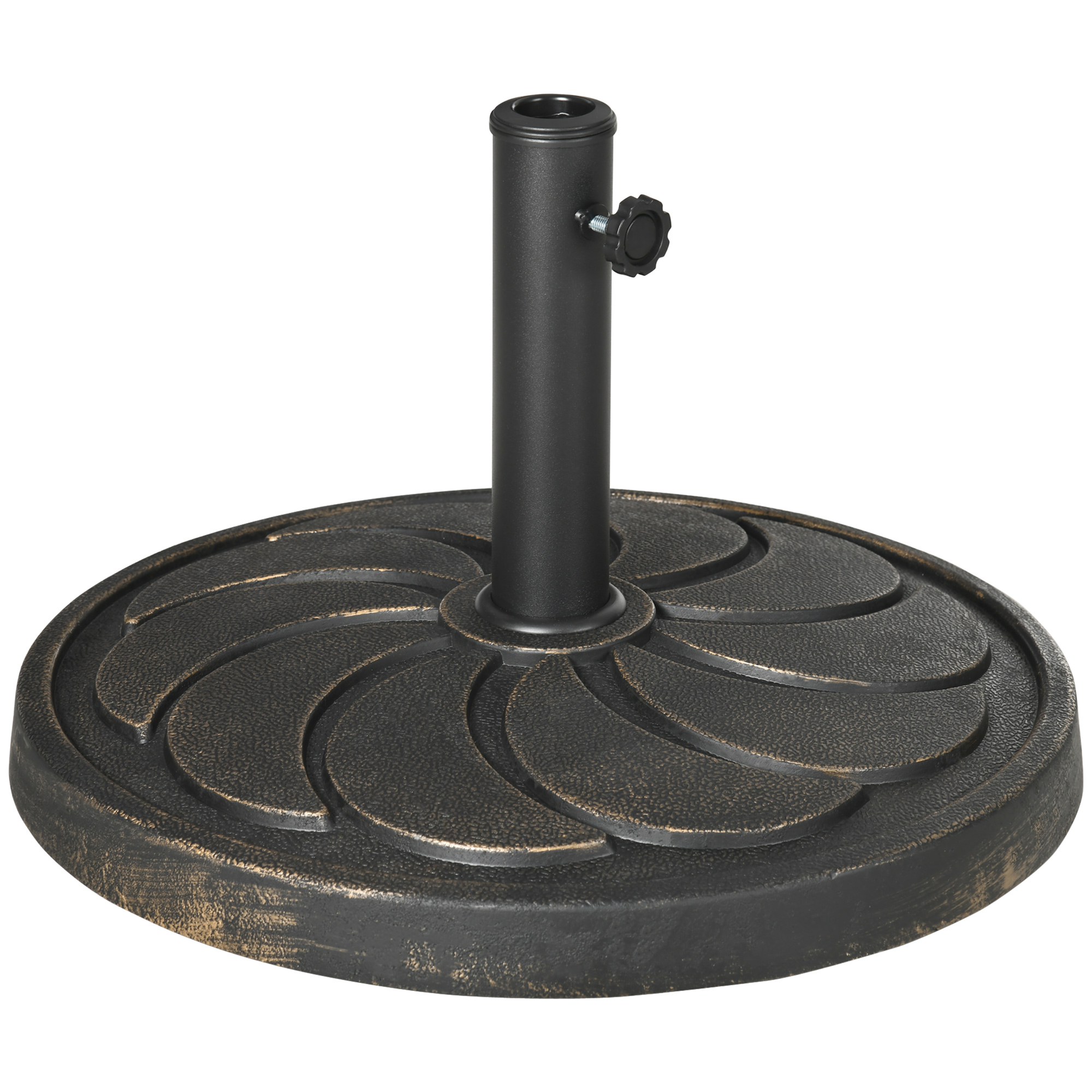 18kg Resin Garden Parasol Base, Round Outdoor Market Umbrella Stand Weight for Poles of ?38mm to ?48mm, Bronze - Life Essentials