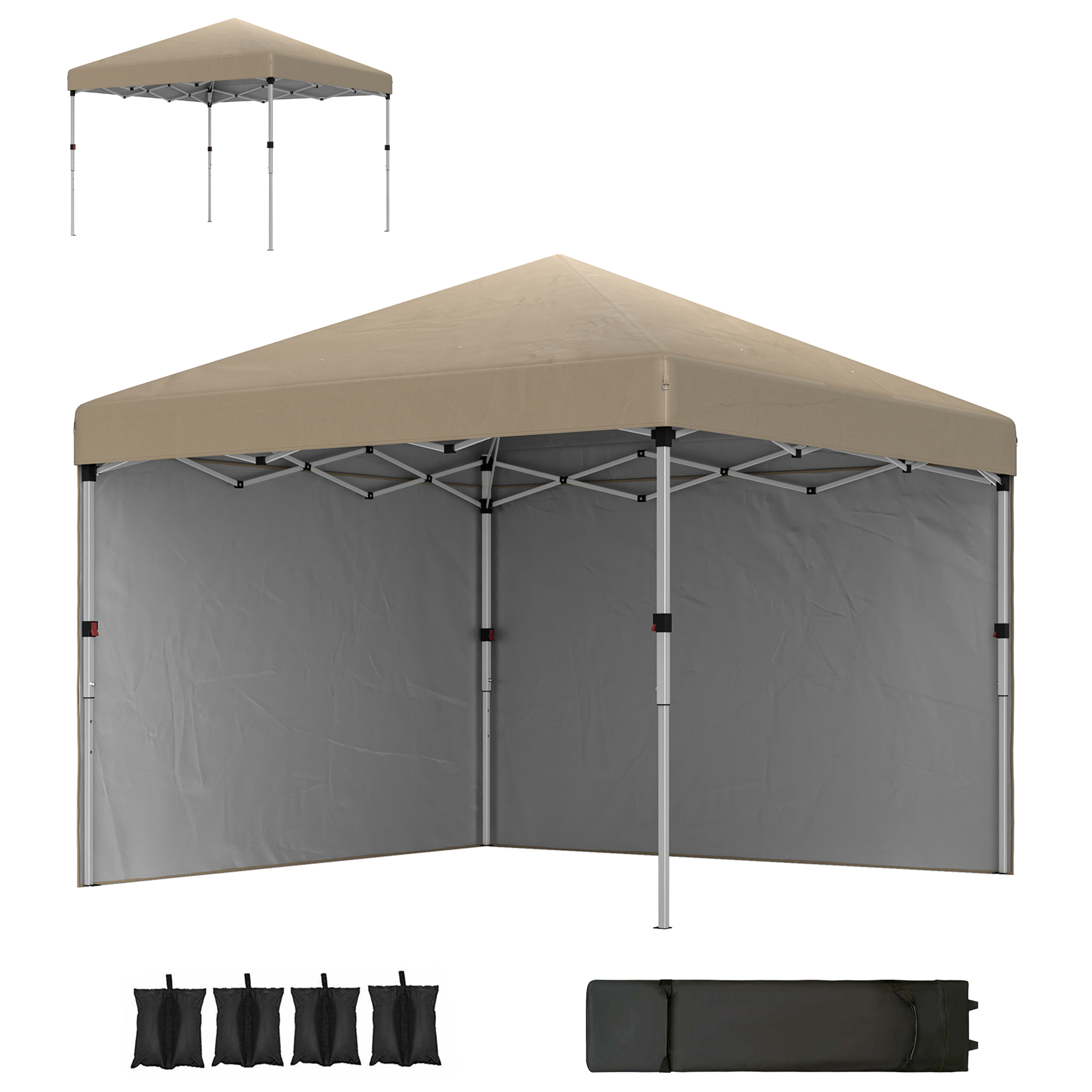 SUNVISTA 3 x 3 (M) Pop Up Gazebo, UPF 30+ with 2 Sidewalls, Leg Weight Bags and Wheeled Bag, Khaki - Life Essentials