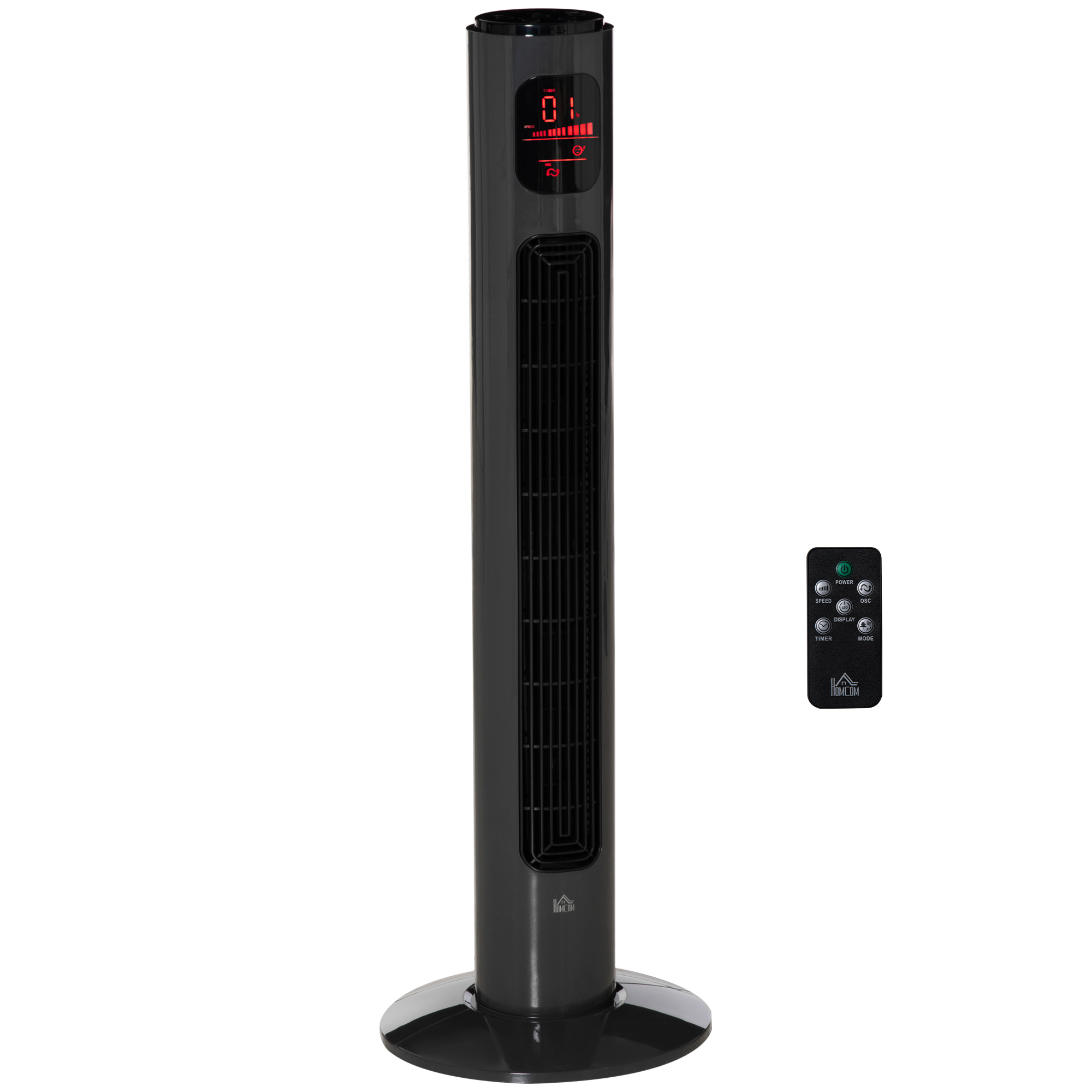 38'' Freestanding Tower Fan, 3 Speed 3 Mode, 12h Timer, 70 Degree Oscillation, LED Panel, 5M Remote Controller, Dark Grey - Life Essentials
