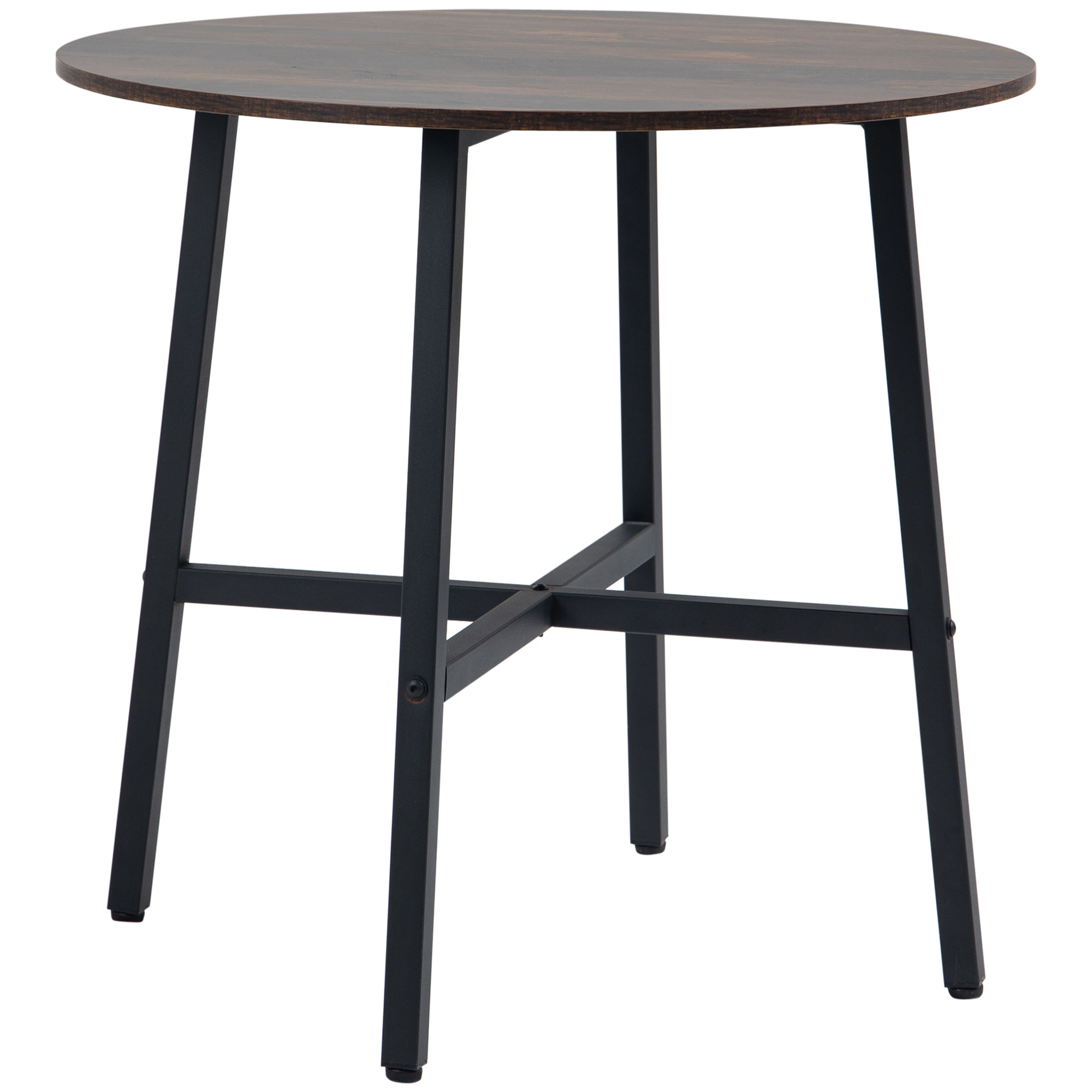 85cm Dining Room Table, Industrial Style Kitchen Table Round with Steel Legs, Rustic Brown - Life Essentials