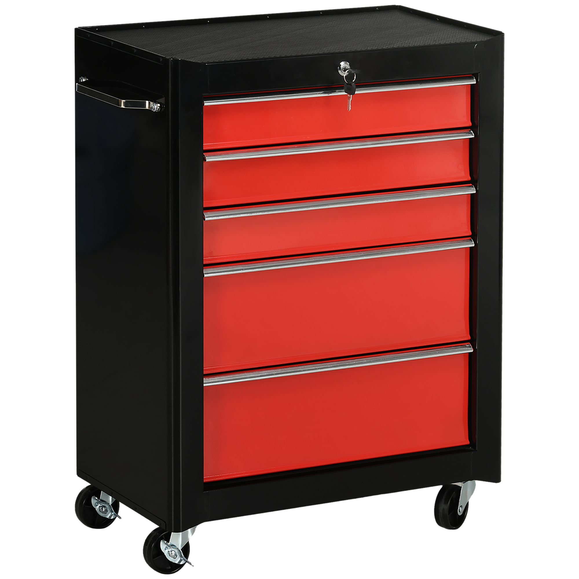 5-Drawer Tool Chest, Lockable Steel Tool Storage Cabinet with Wheels and Handle Tool Box for Garage, Workshop, Red - Life Essentials