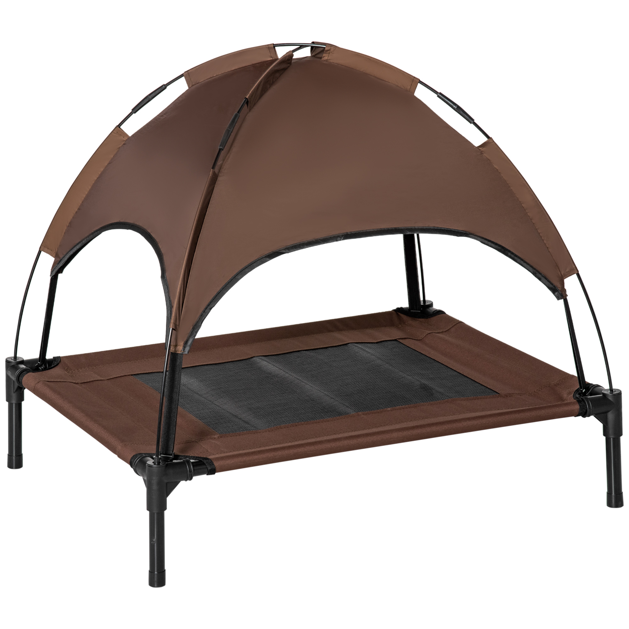Raised Dog Bed Waterproof Elevated Pet Cot with Breathable Mesh UV Protection Canopy Coffee, for Medium Dogs, 76 x 61 x 73cm - Life Essentials