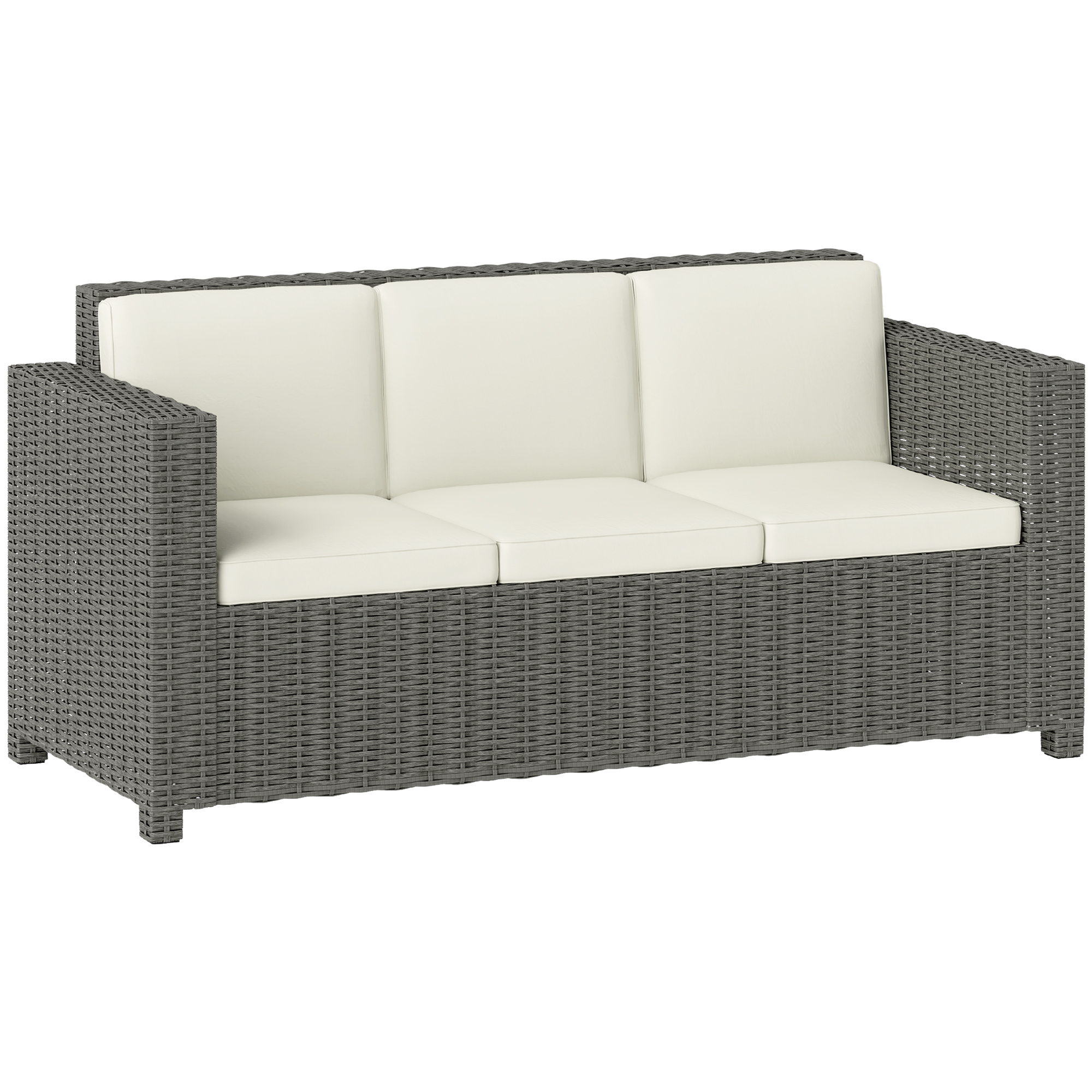 SUNVISTA 3 Seater Rattan Sofa All-Weather Wicker Weave Metal Frame Chair with Fire Resistant Cushio-Cream - Life Essentials