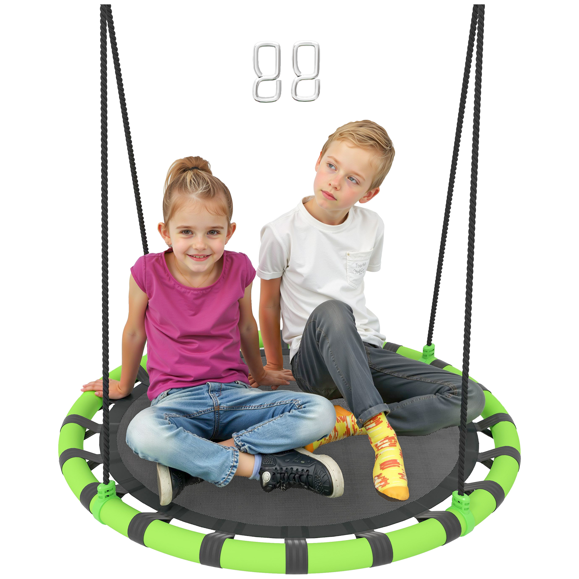 AIVAGO 100 cm Diameter Kid Nest Swing Seat with Height Adjustable Ropes for Outdoor Indoor, Black - Life Essentials