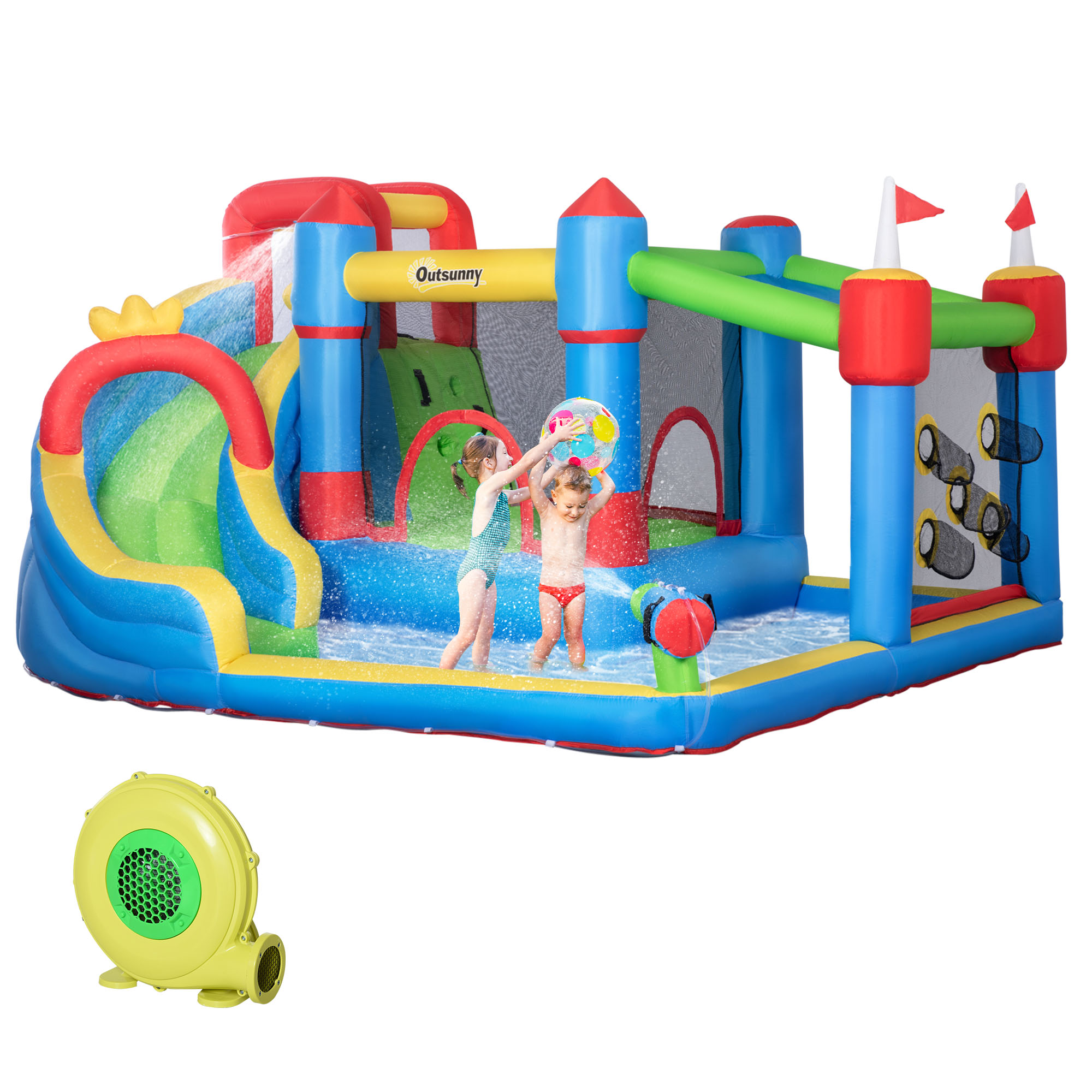 5 in 1 Kids Bounce Castle Large Castle Style Inflatable House Slide Trampoline Pool Water Gun Climbing Wall for Kids Age 3-8 - Life Essentials