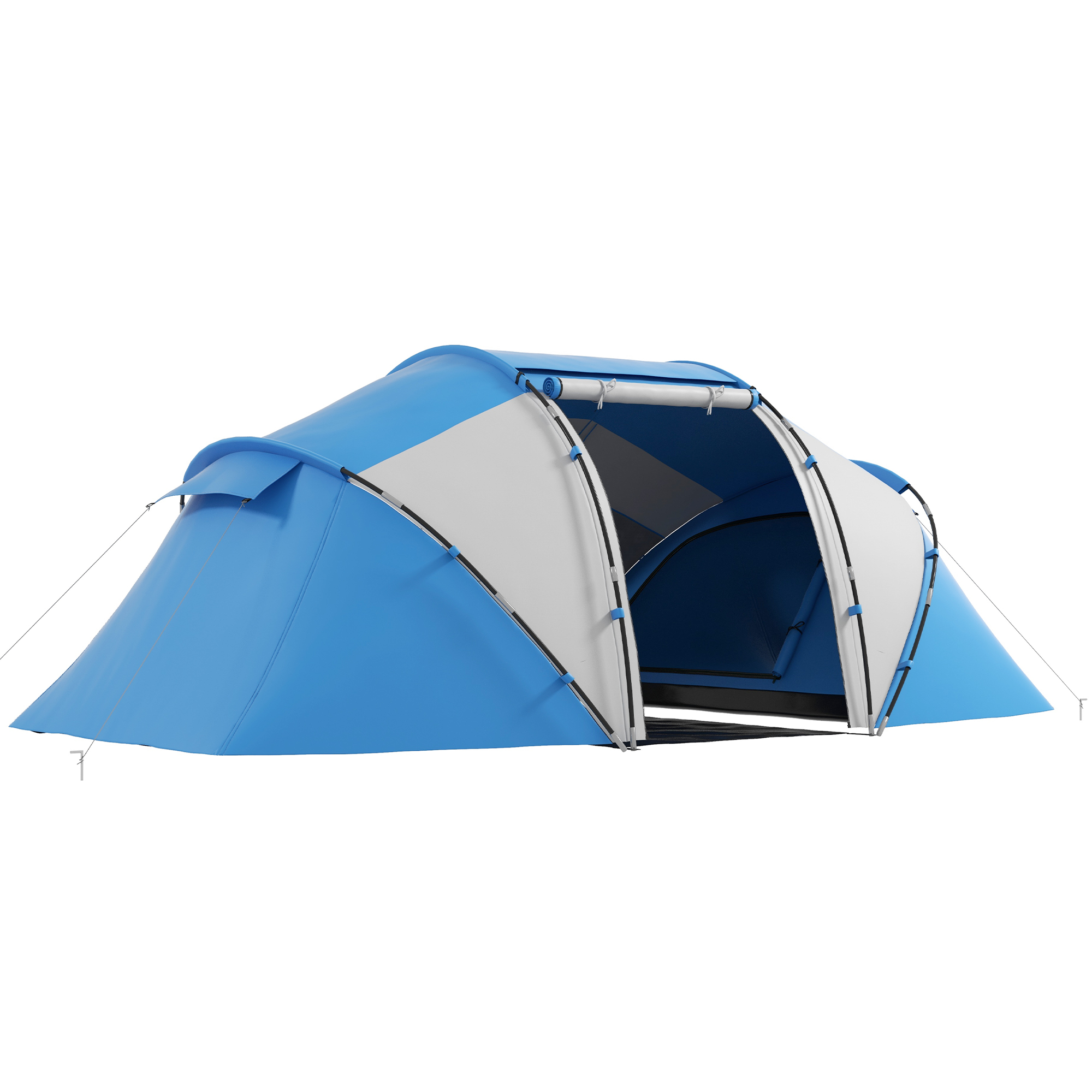 4-6 Man Camping Tent w/ Two Bedroom, Hiking Sun Shelter, UV Protection Tunnel Tent, Blue and White - Life Essentials