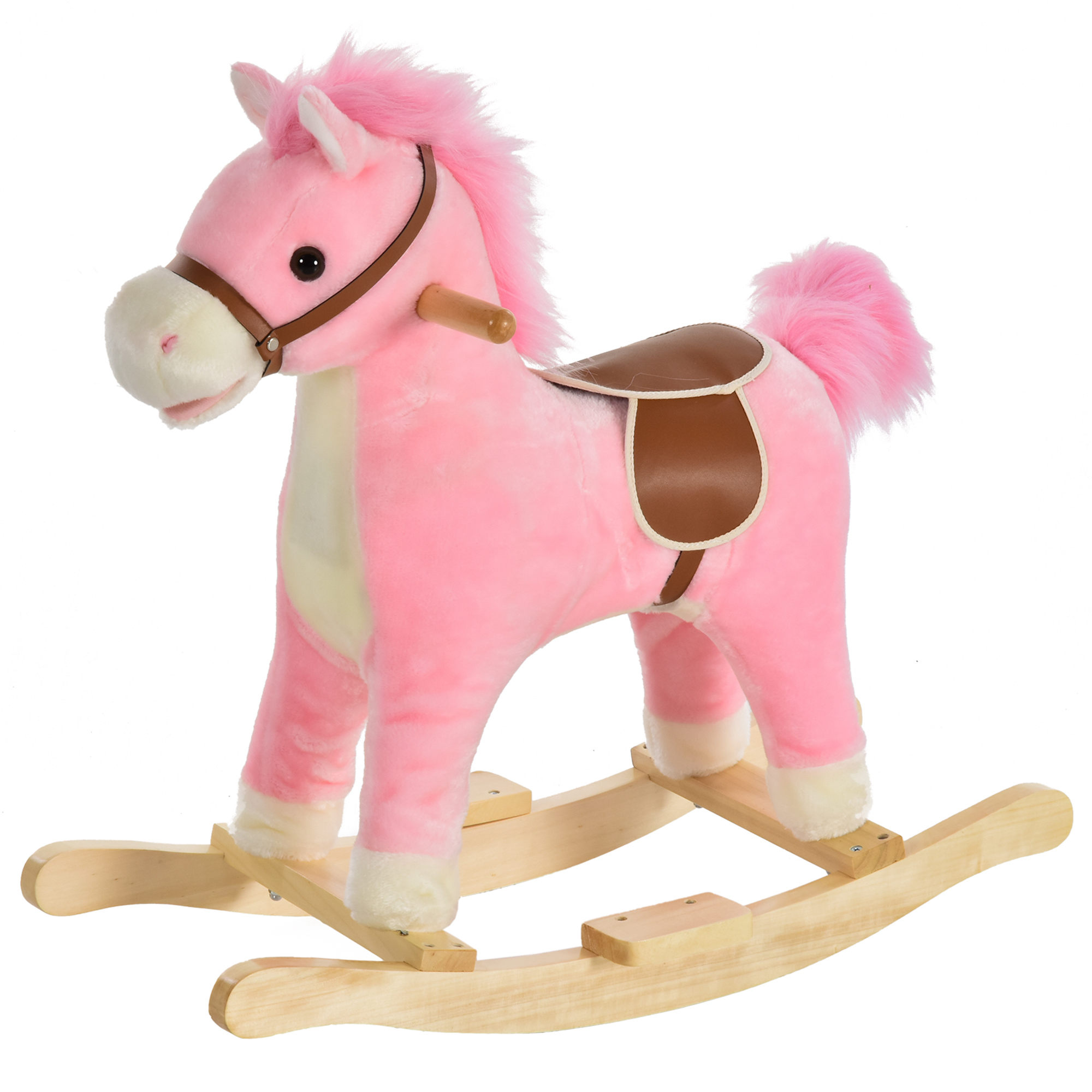 Kids Ride On Plush Rocking Horse w/ Sound Pink - Life Essentials