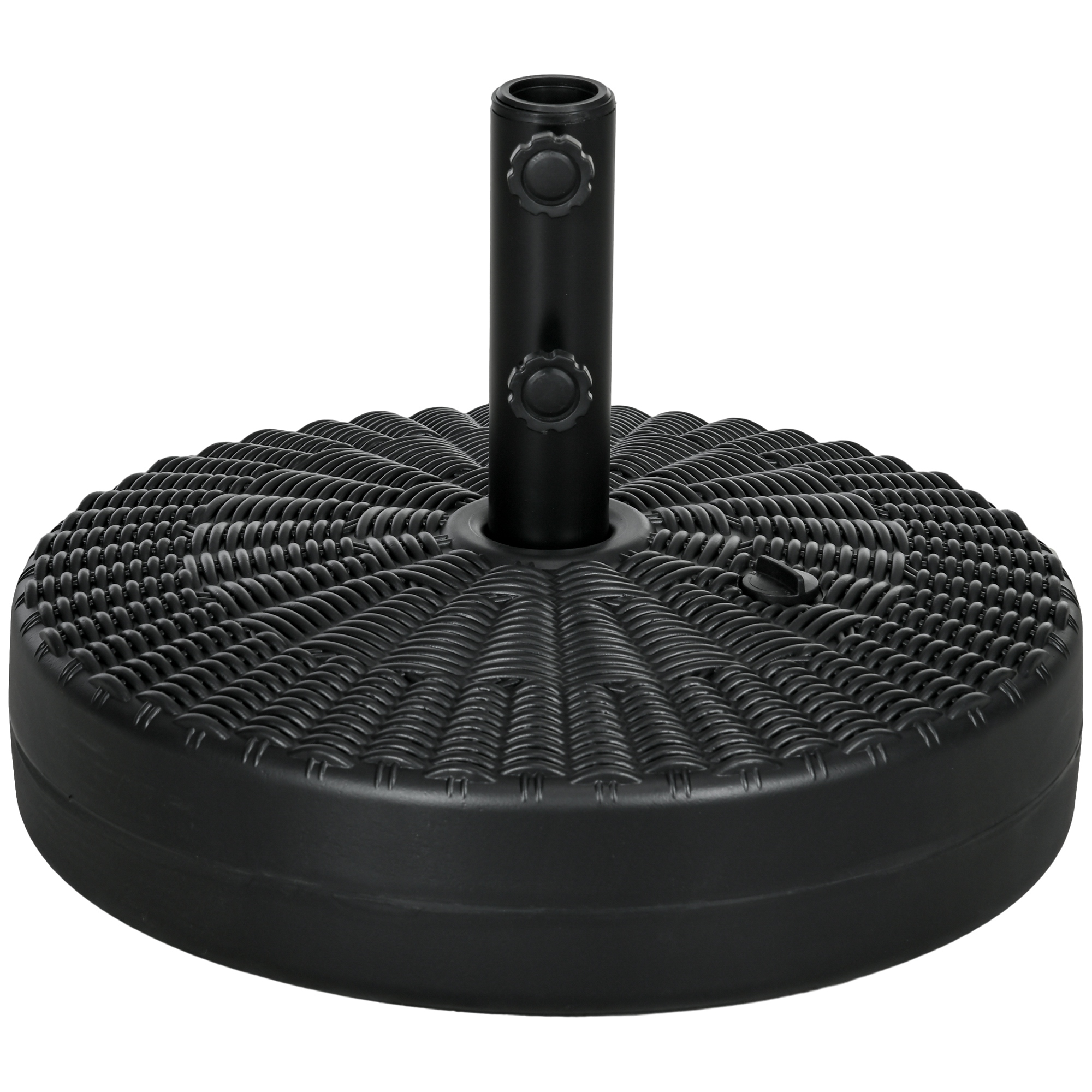 29kg Round Umbrella Parasol Base with Rattan Effect, Plastic Umbrella Stand for Outdoor Patio Umbrella, Black - Life Essentials