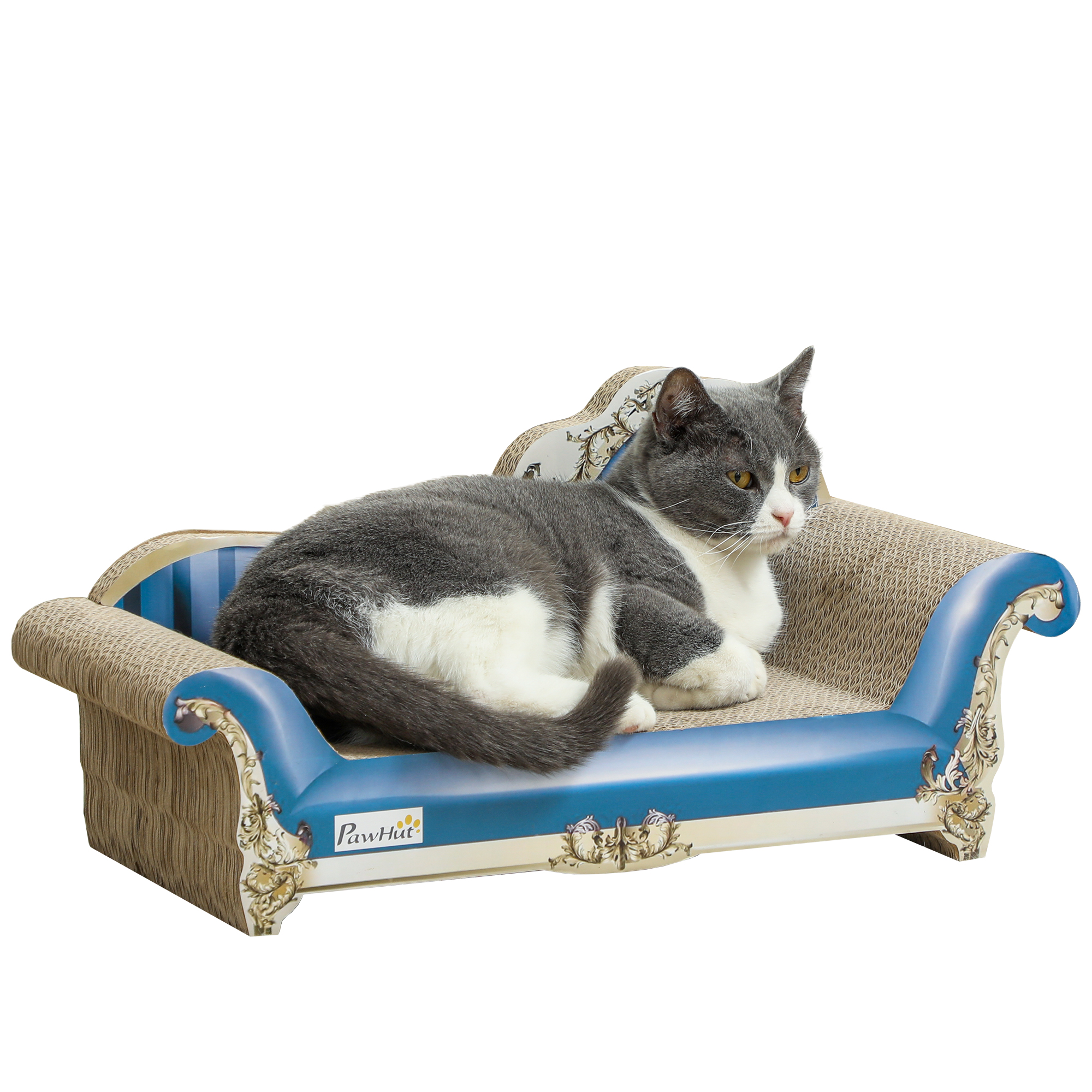 PAWSTER 2 in1 Cat Scratching Board with Catnip for Indoor Cats, 26.5 x 57 x 26.5cm, Blue - Life Essentials