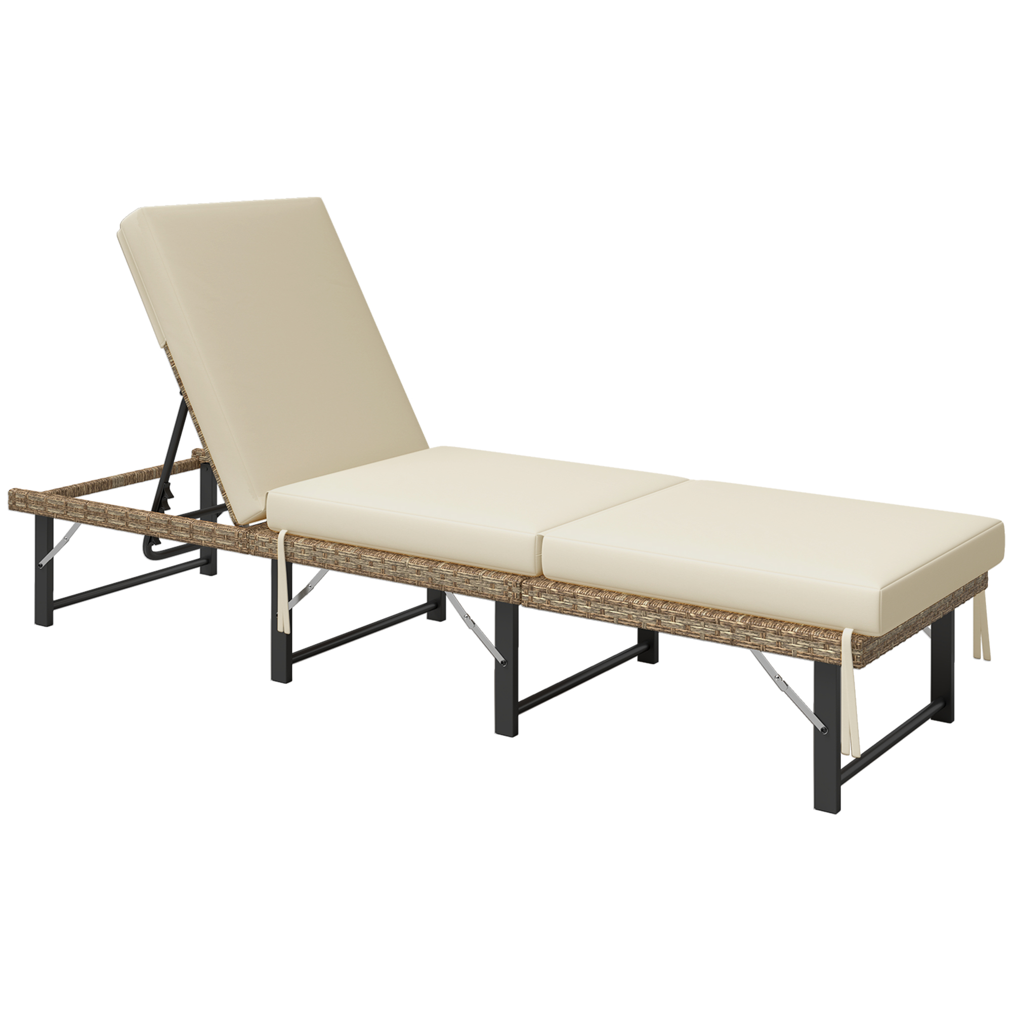 SUNVISTA Single Folding Rattan Sun Lounger, with Cushion - Grey - Life Essentials