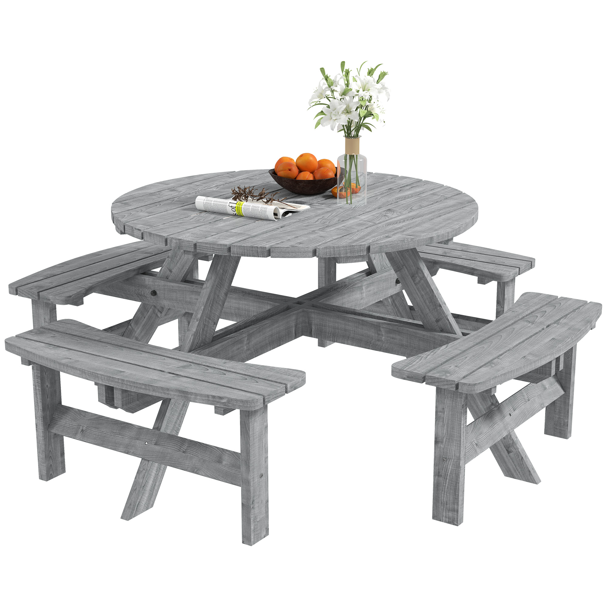 SUNVISTA 8-Seater Wooden Picnic Set-Fir Wood - Life Essentials