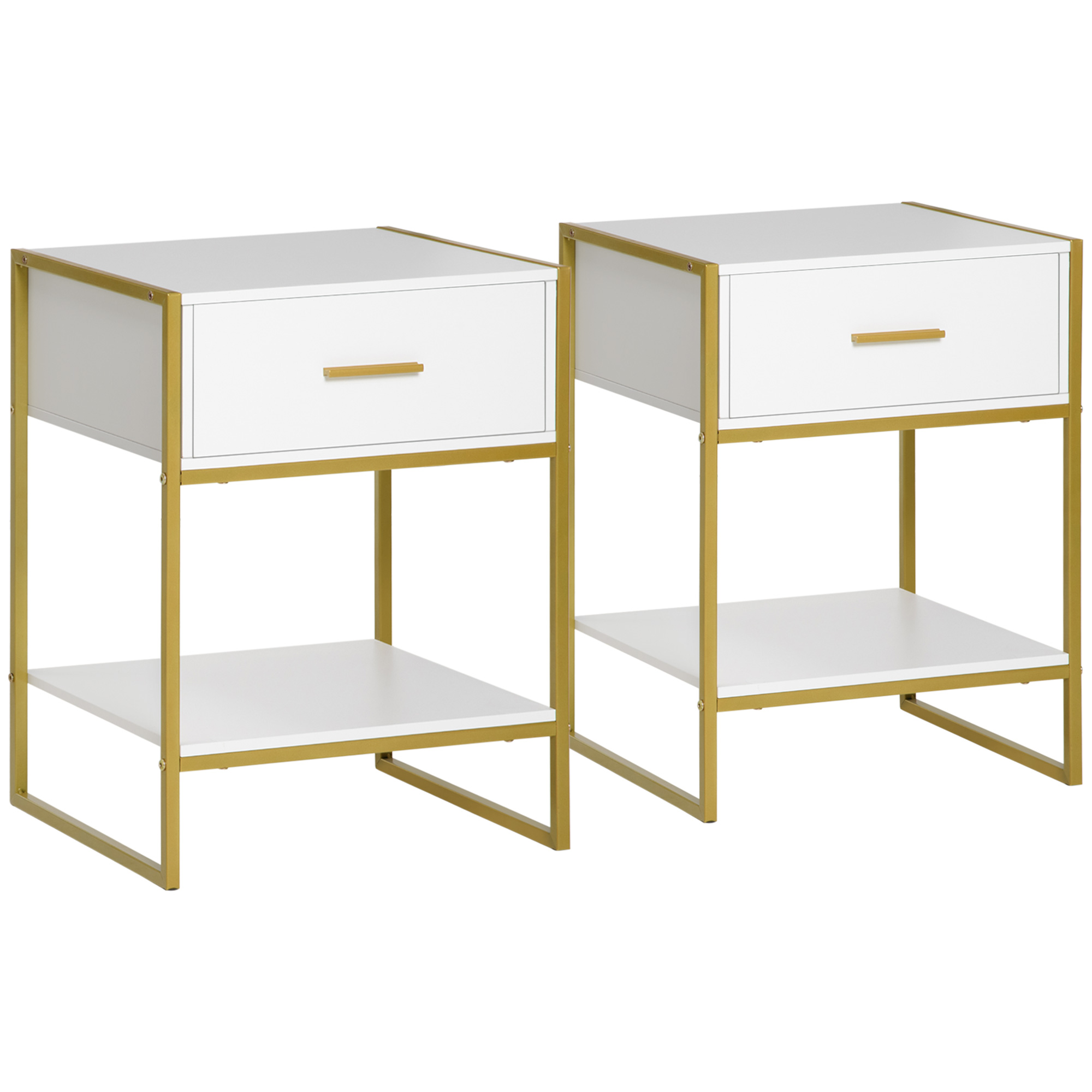 Bedside Table - MODERN 2 Piece Nightstand White 40cm - Life Essentials