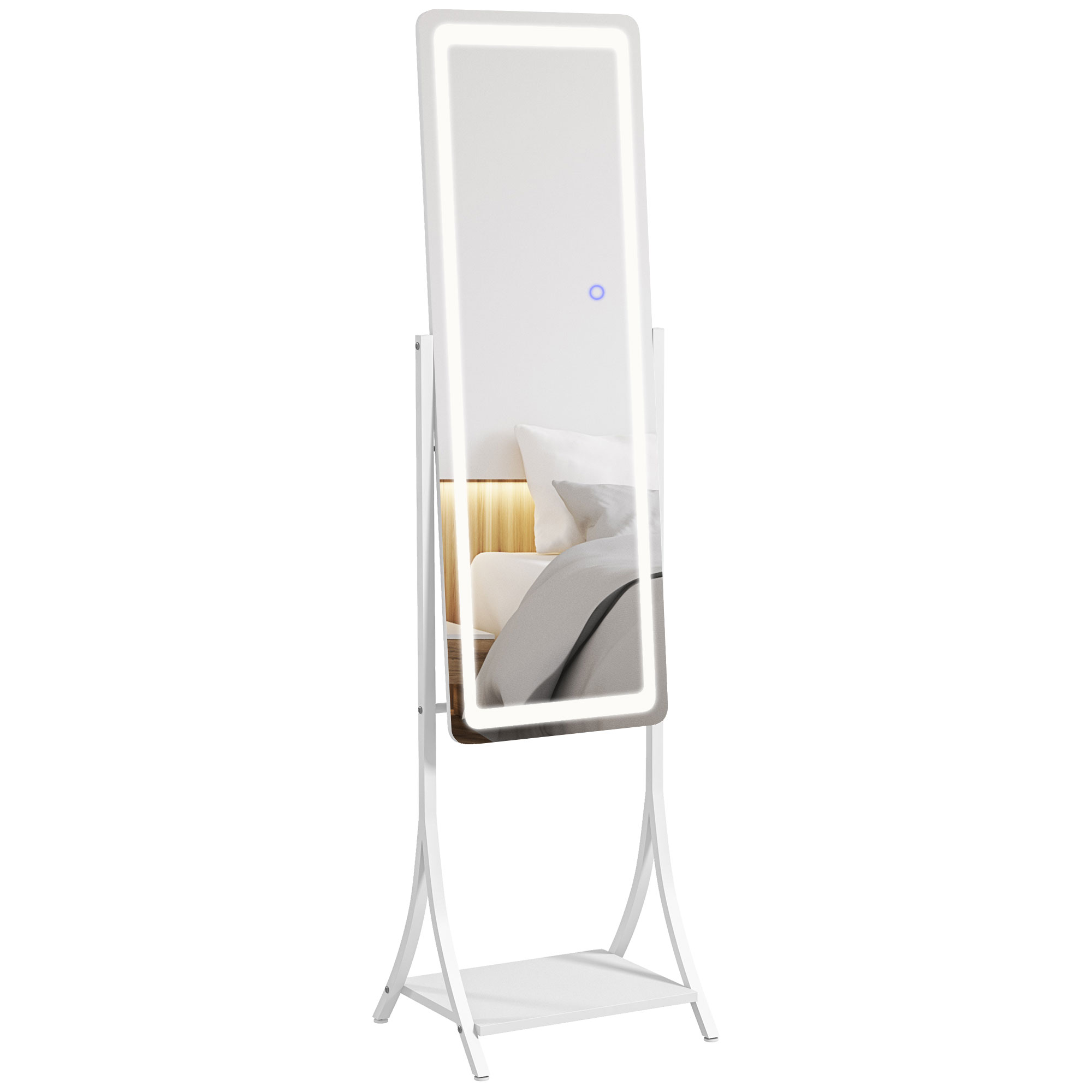 Free Standing Dressing Mirror with LED Lights, Full Length Mirror with 3 Temperature Colours and Storage Shelf - Life Essentials