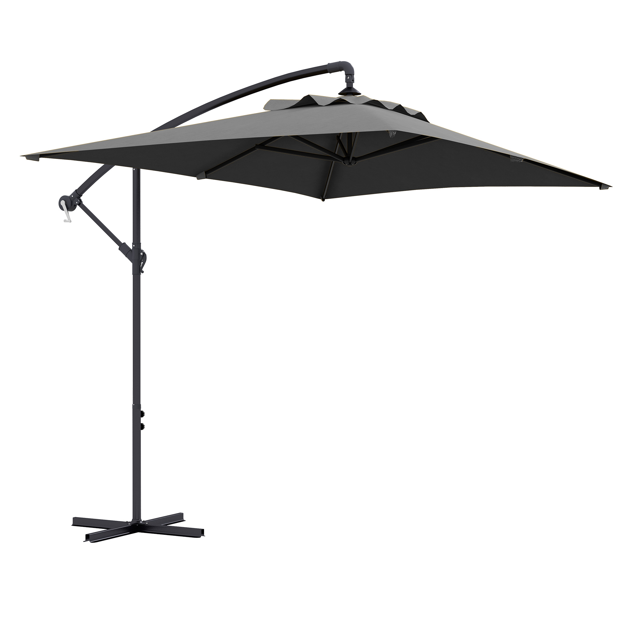 3x2m Cantilever Parasol with Cross Base, Banana Parasol with Crank Handle and 6 Ribs, Rectangular Hanging Patio Umbrella - Life Essentials