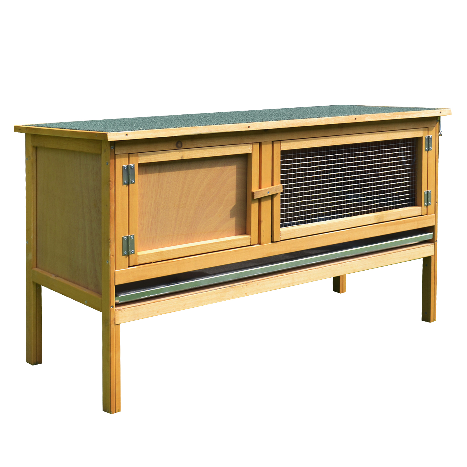 Wooden Rabbit Hutch Guinea Pigs House Outdoor Small Animal Bunny Cage w/ Hinged Top Slide out Tray 115 x 44.3 x 65 cm - Life Essentials