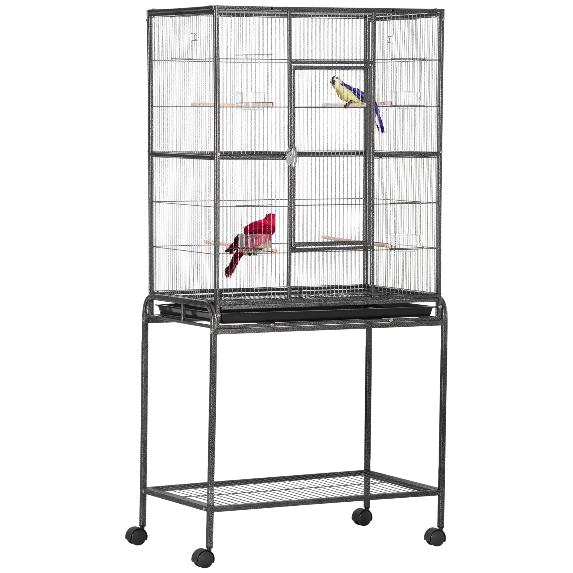 Bird Cage Metal Canary Cages for Parakeet with Detachable Rolling Stand, Storage Shelf, Wood Perch, Food Container - Life Essentials