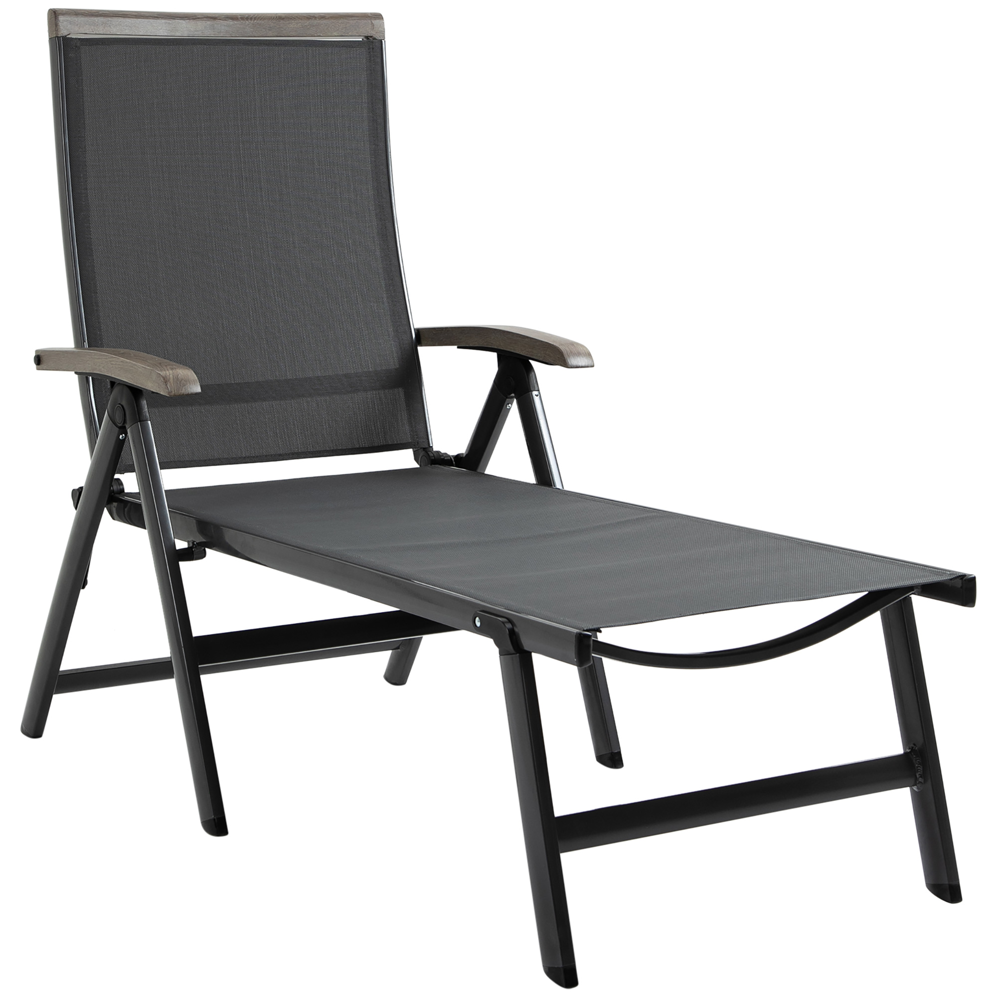 Outdoor Folding Sun Lounger, 5-Position Adjustable Chaise Lounge Chair with Aluminium Frame for Patio, Pool and Garden, Grey - Life Essentials