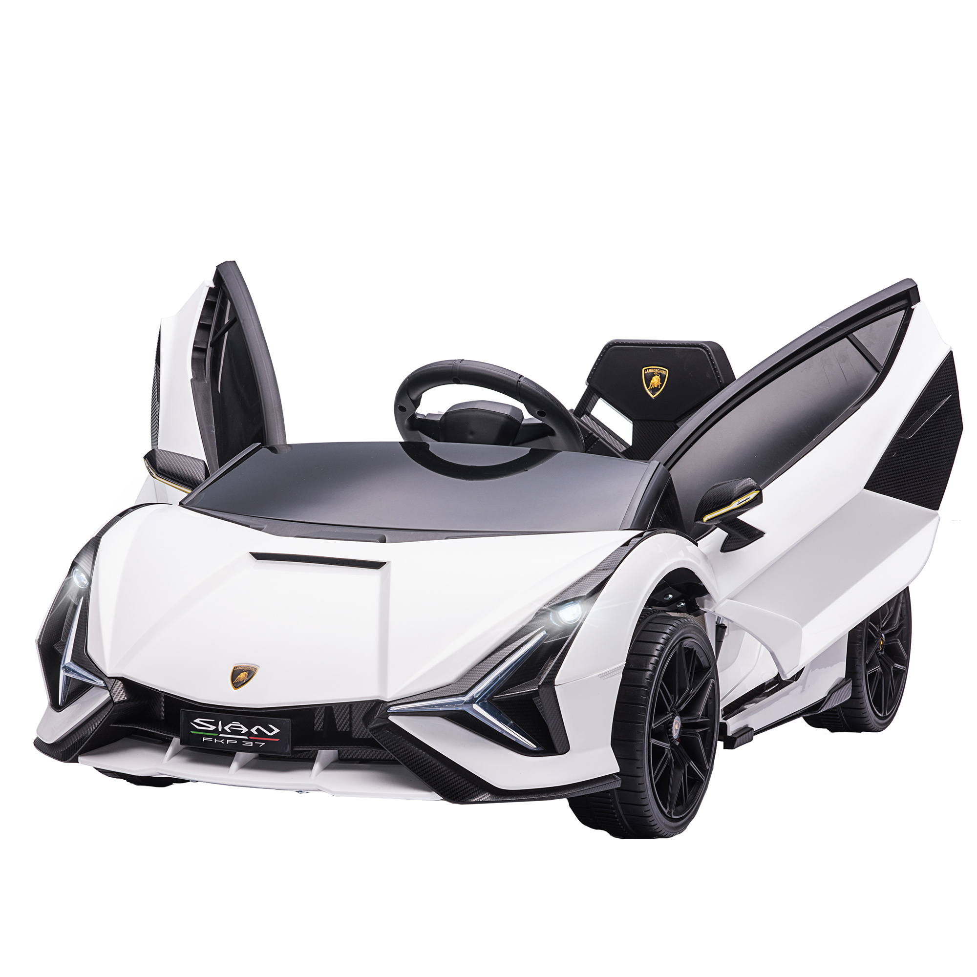 Compatible 12V Battery-powered Kids Electric Ride On Car Lamborghini SIAN Toy with Parental Remote Control Lights MP3 for 3-5 Years Old White - Life 