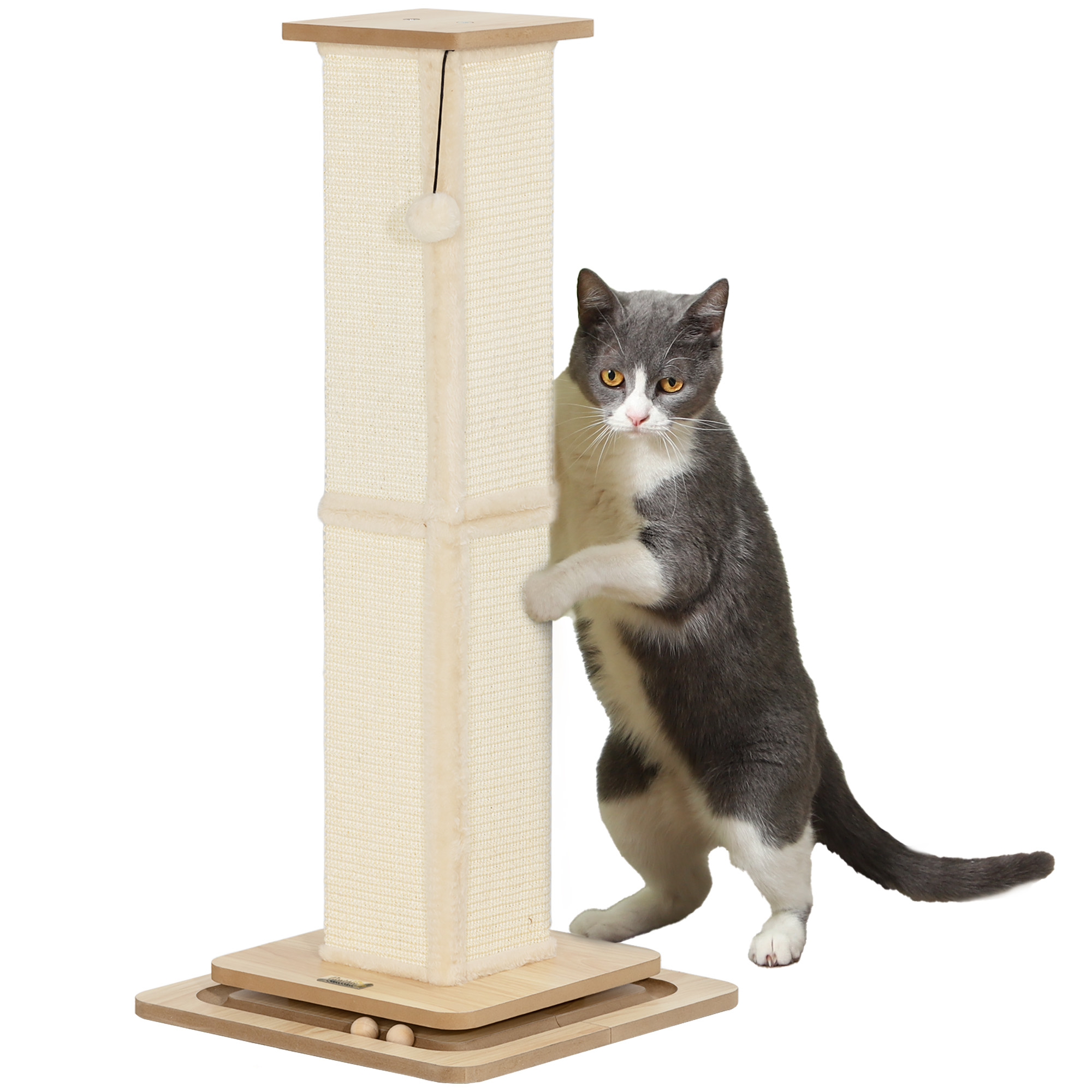 Cat Furniture - 3-in-1 Cat Scratching Post with Track Ball Oak 39.5cm - Life Essentials