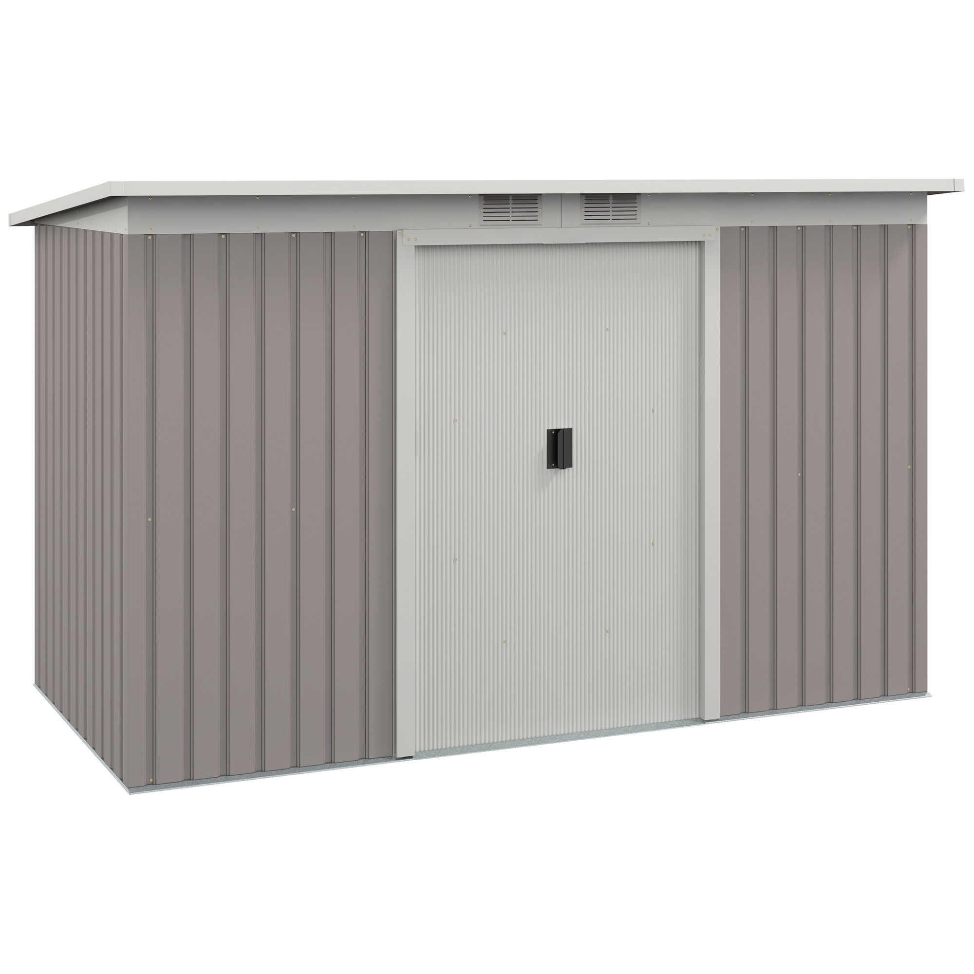 Corrugated Garden Metal Storage Shed Outdoor Equipment Tool Box with Kit Ventilation Doors 9x 4FT Light Grey - Life Essentials