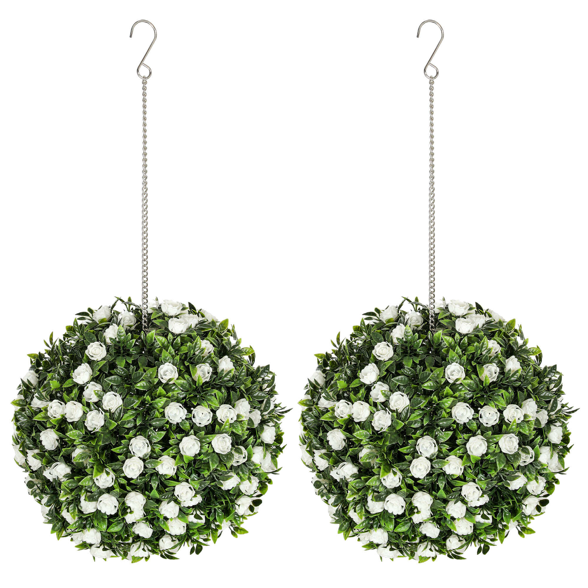 HERON Set of 2 Decorative Artificial Plants, UV-protected Artificial Plant Topiary Rose Balls, White - Life Essentials