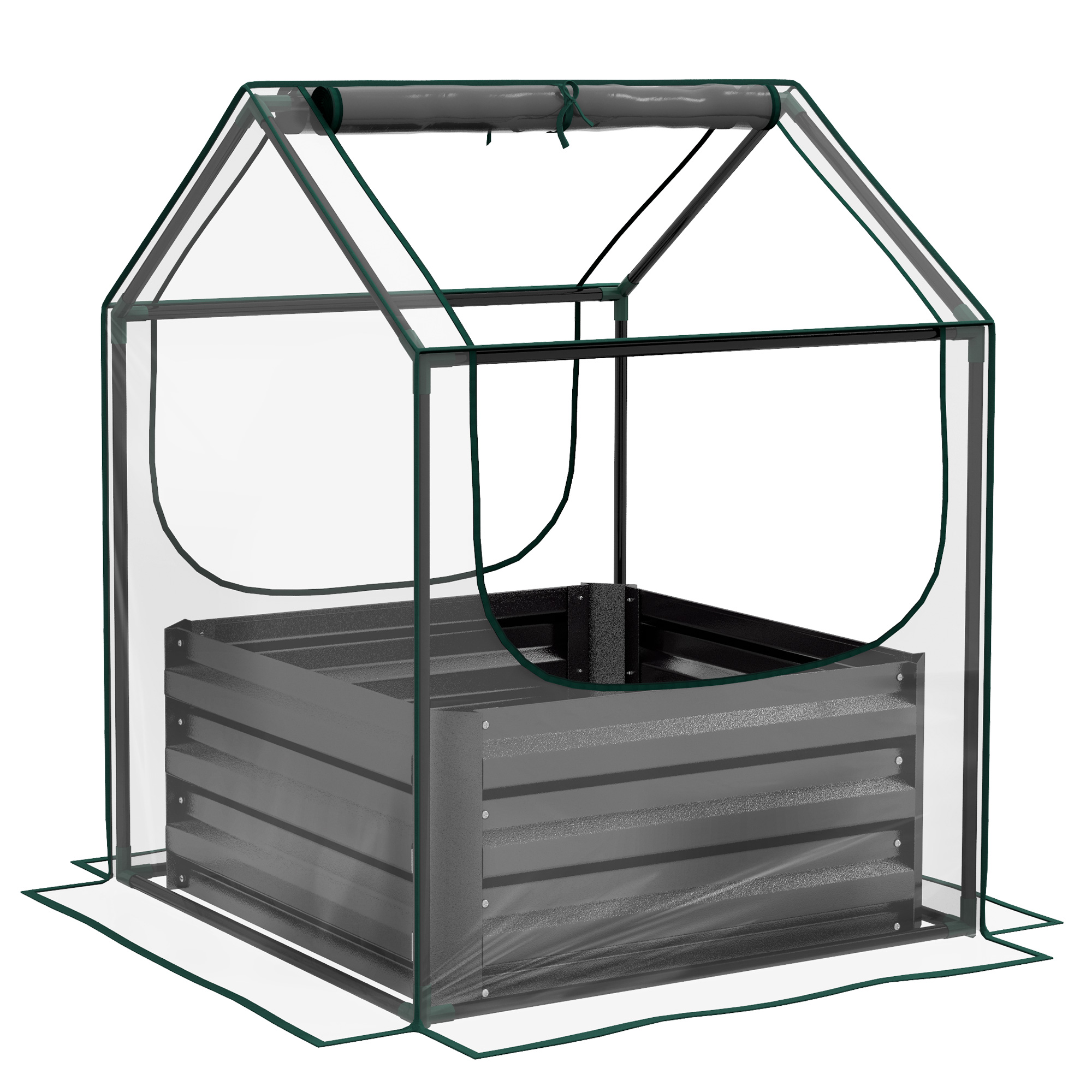 Metal Planter Box with Cover, Raised Garden Bed with Greenhouse, for Herbs and Vegetables, Clear and Dark Grey - Life Essentials