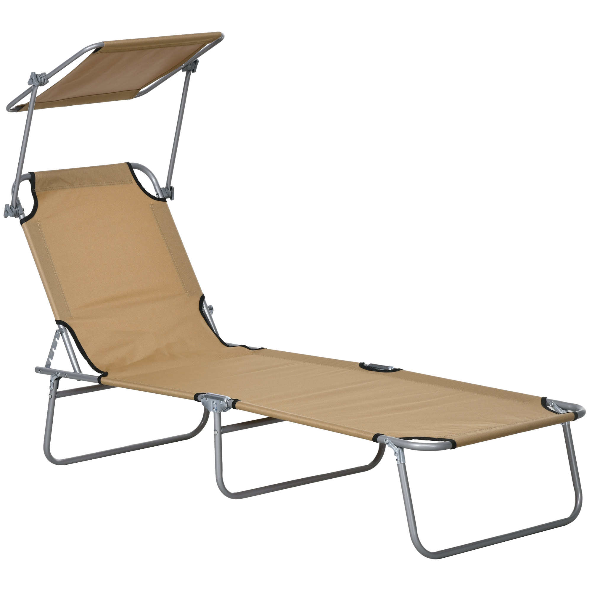 SUNVISTA Outdoor Foldable Sun Lounger, 4 Level Adjustable Backrest Reclining Sun Lounger Chair with Angle Adjust Sun Shade Awning for Beach, Tan - 