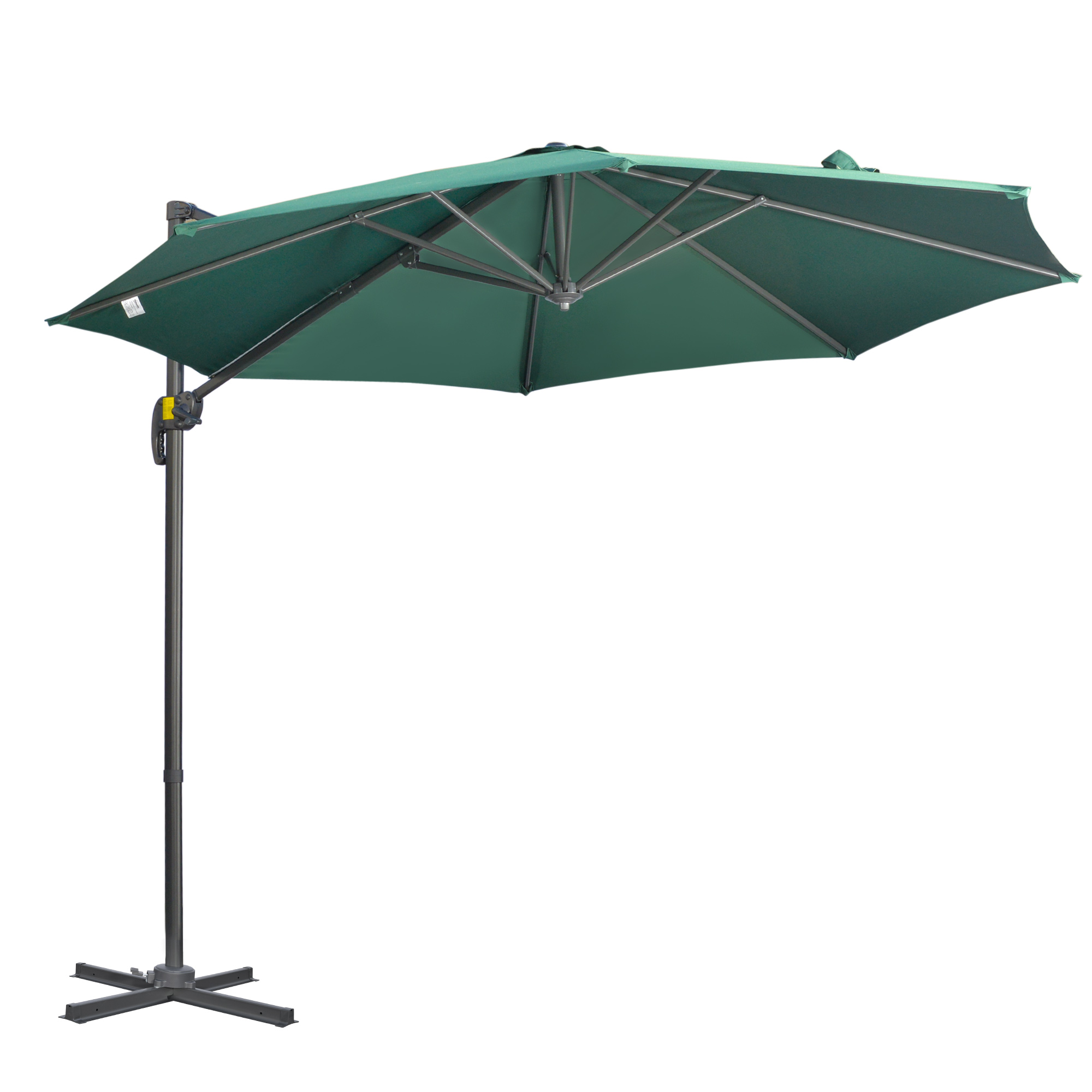 3 x 3M Cantilever Parasol with Cross Base, Garden Umbrella with 360° Rotation, Crank Handle and Tilt for Outdoor, Patio, Green - Life Essentials