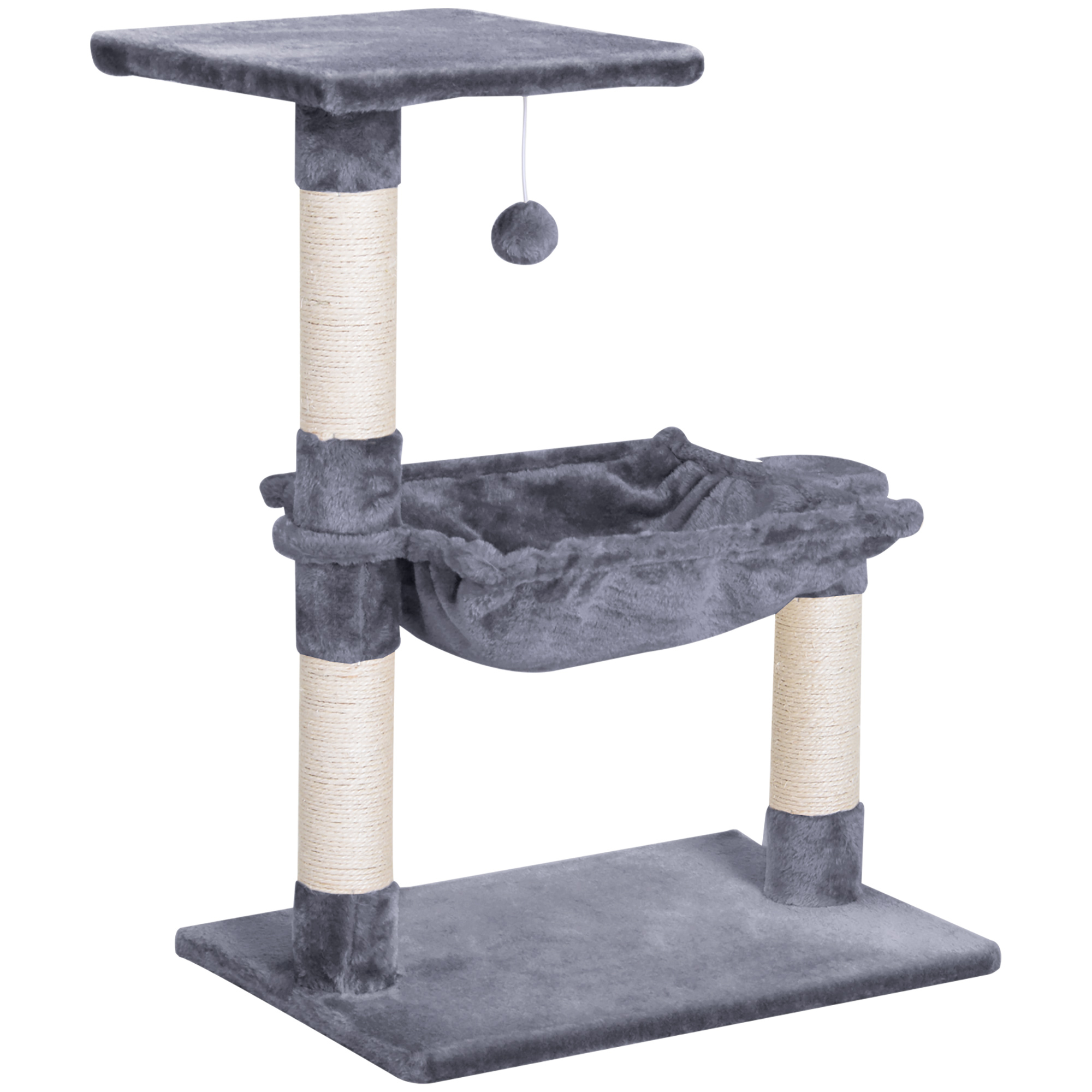 Cats 2-Tier Sisal Rope Scratching Post w/ Dangle Toy Beige - Life Essentials