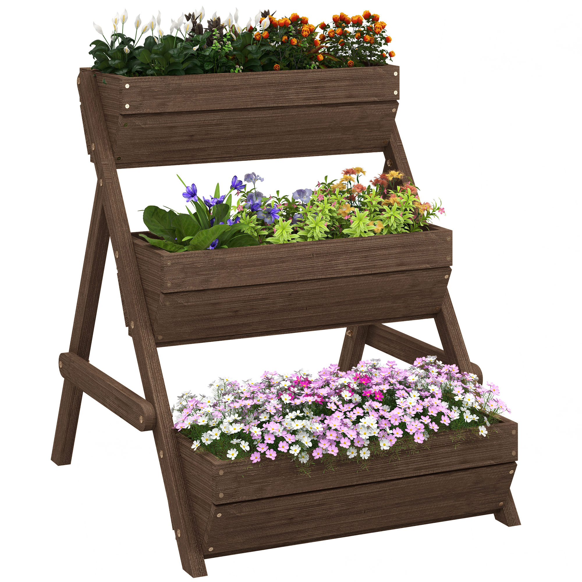 SUNVISTA 3 Tier Raised Garden Bed Wooden Elevated Planter Box Kit, 66L for Flower, Vegetable, Herb, 65x75x78cm, Tan - Life Essentials