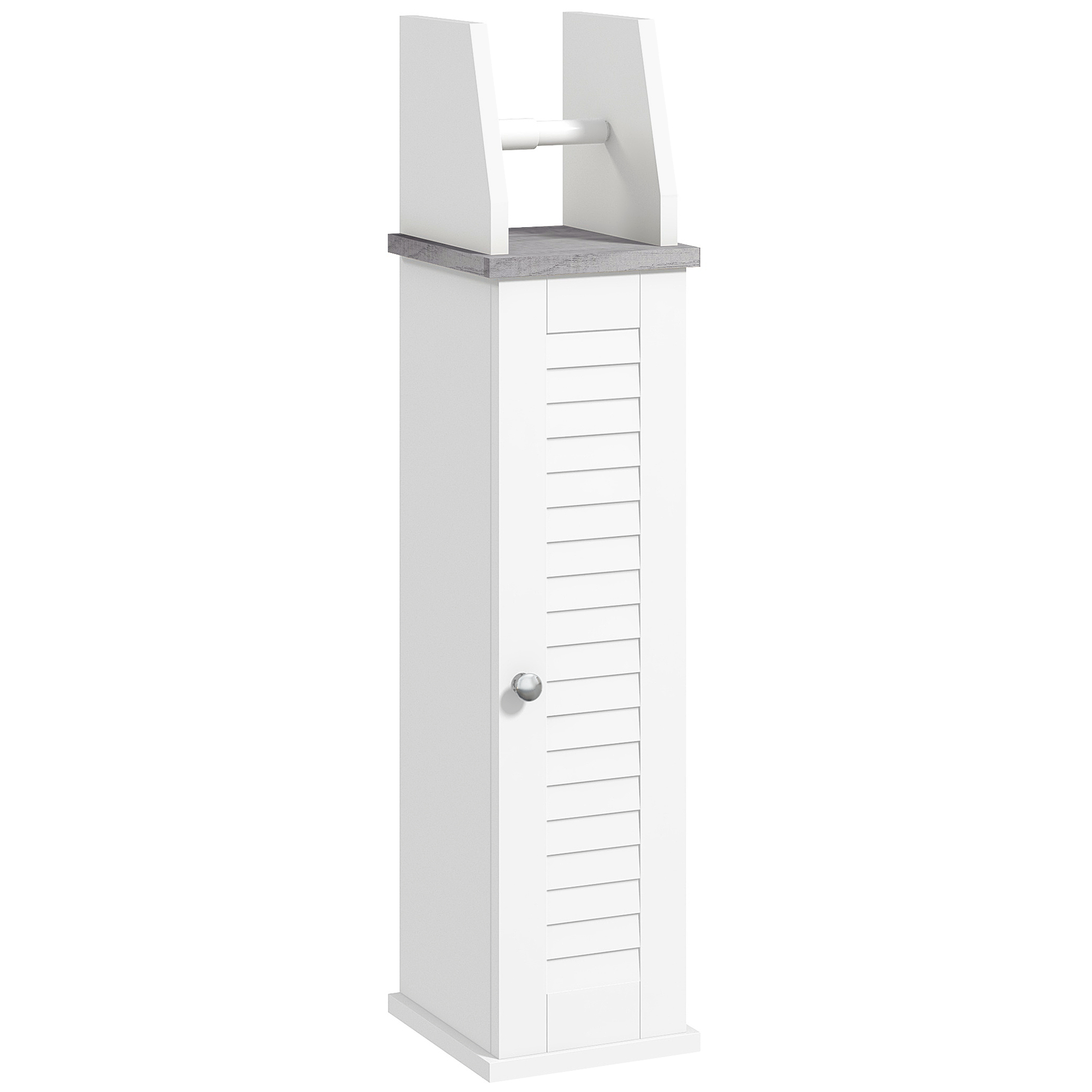 kleankin Slim Bathroom Floor Cabinet with Cupboard, Roll Holder and Adjustable Shelf, Toilet Roll Storage Unit for Toilet Paper, Shampoo, White - Life