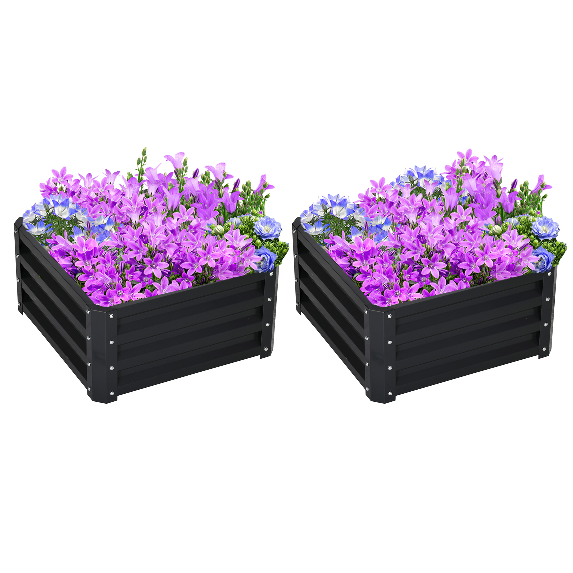 Set of 2 Raised Garden Bed, Outdoor Elevated Galvanised Planter Box for Flowers, Herbs, 60x60x30.5cm, Grey - Life Essentials