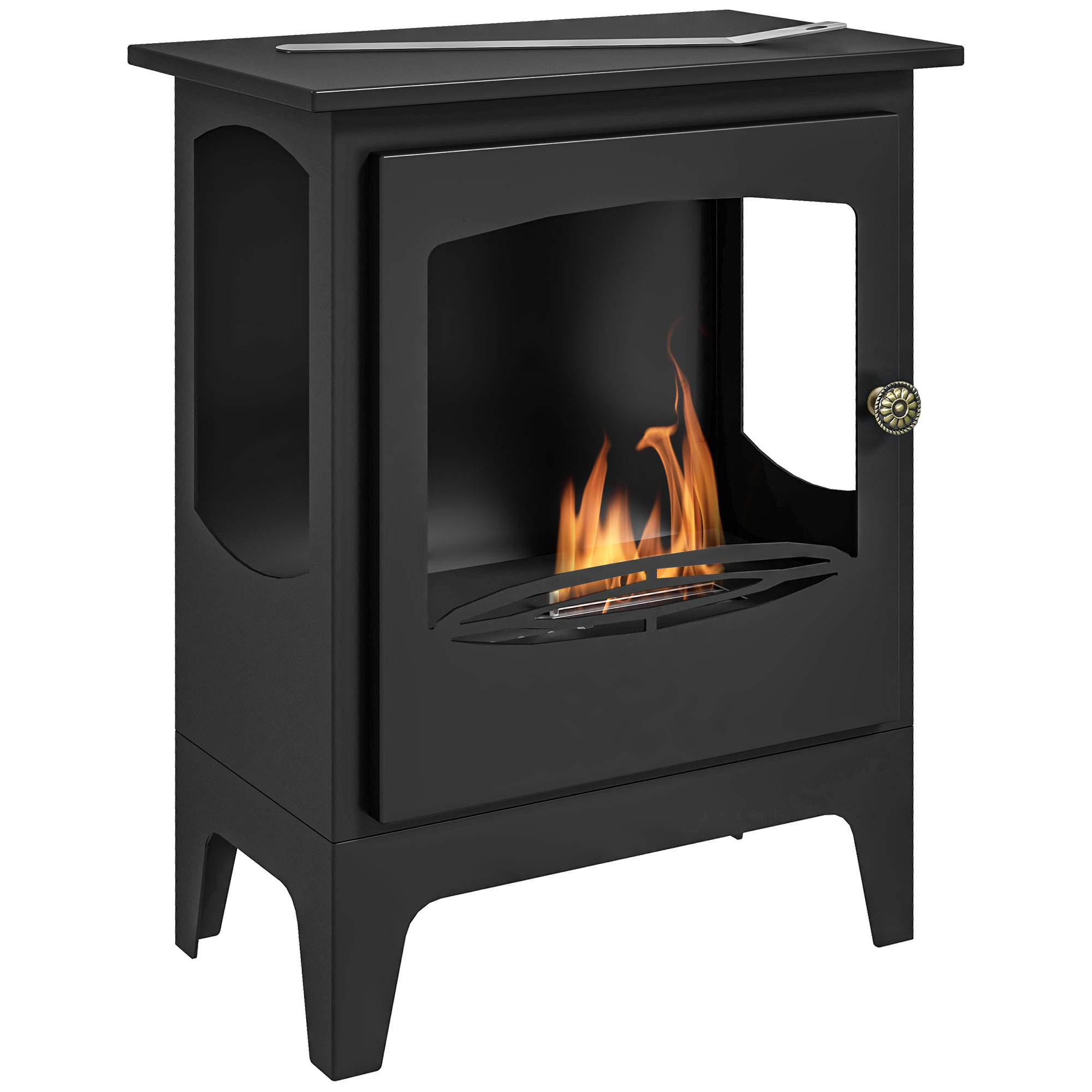 Freestanding Ethanol Fireplace Steel Bioethanol Fireplace with Stainless Steel Flame Snuffer, 1.2L Tank -Black - Life Essentials