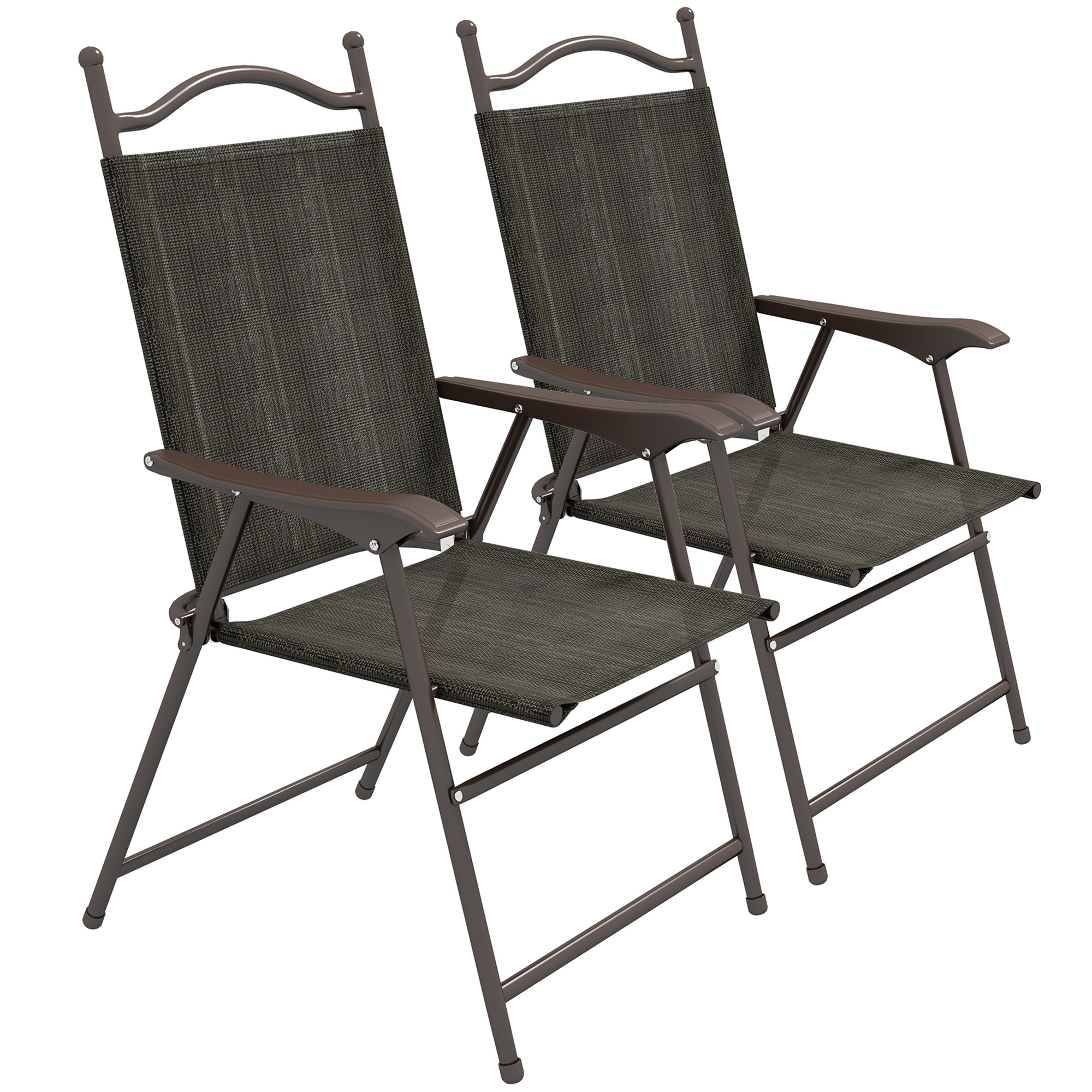 2 Pieces Folding Patio Camping Chairs Set, Sports Chairs for Adults with Armrest, Mesh Fabric Seat for Lawn - Life Essentials