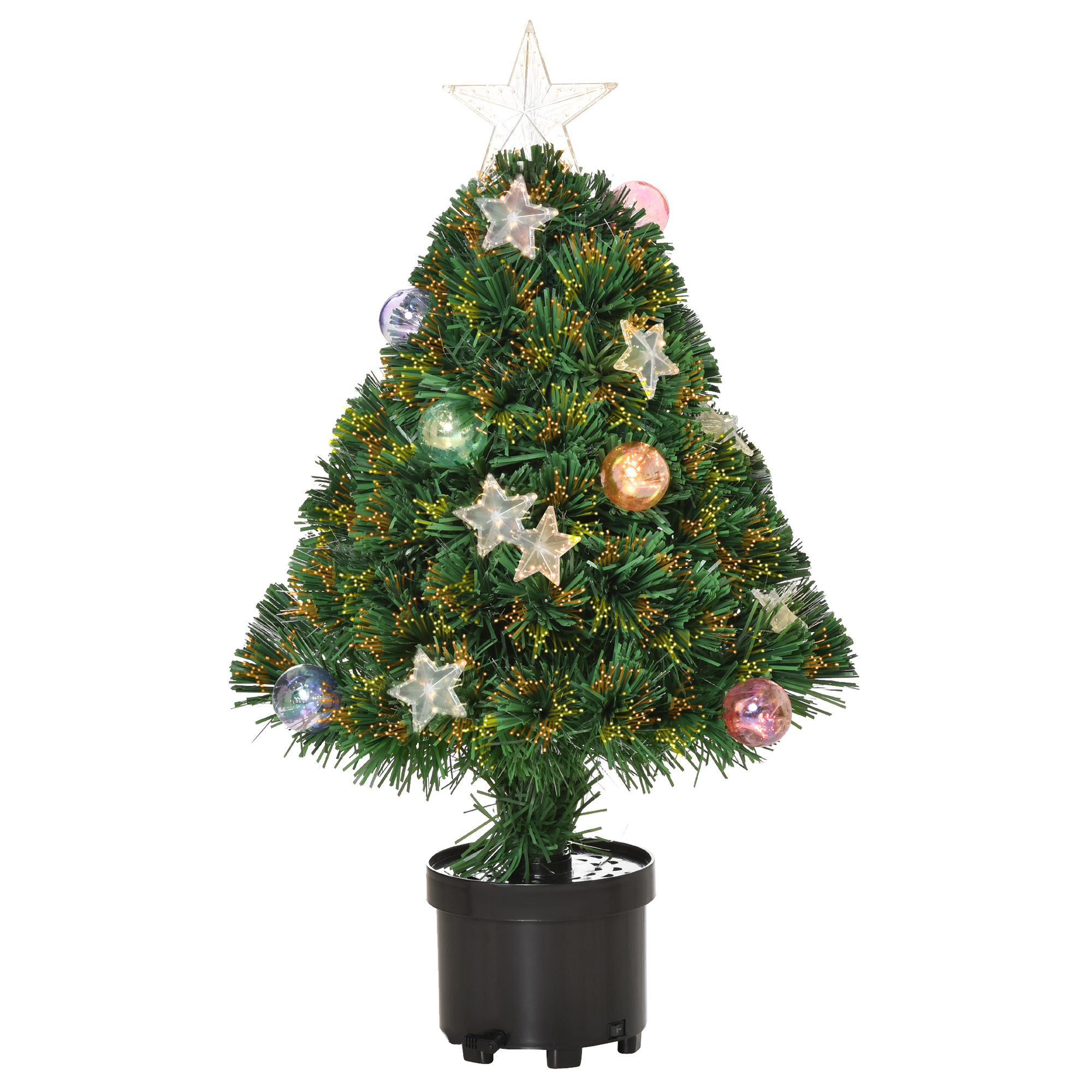Debbie 2FT Pre-lit Artificial Christmas Tree Tabletop Multicoloured Fibre Optic Xmas Decoration w LED Lights Pot Table Desk - Green - Life Essentials