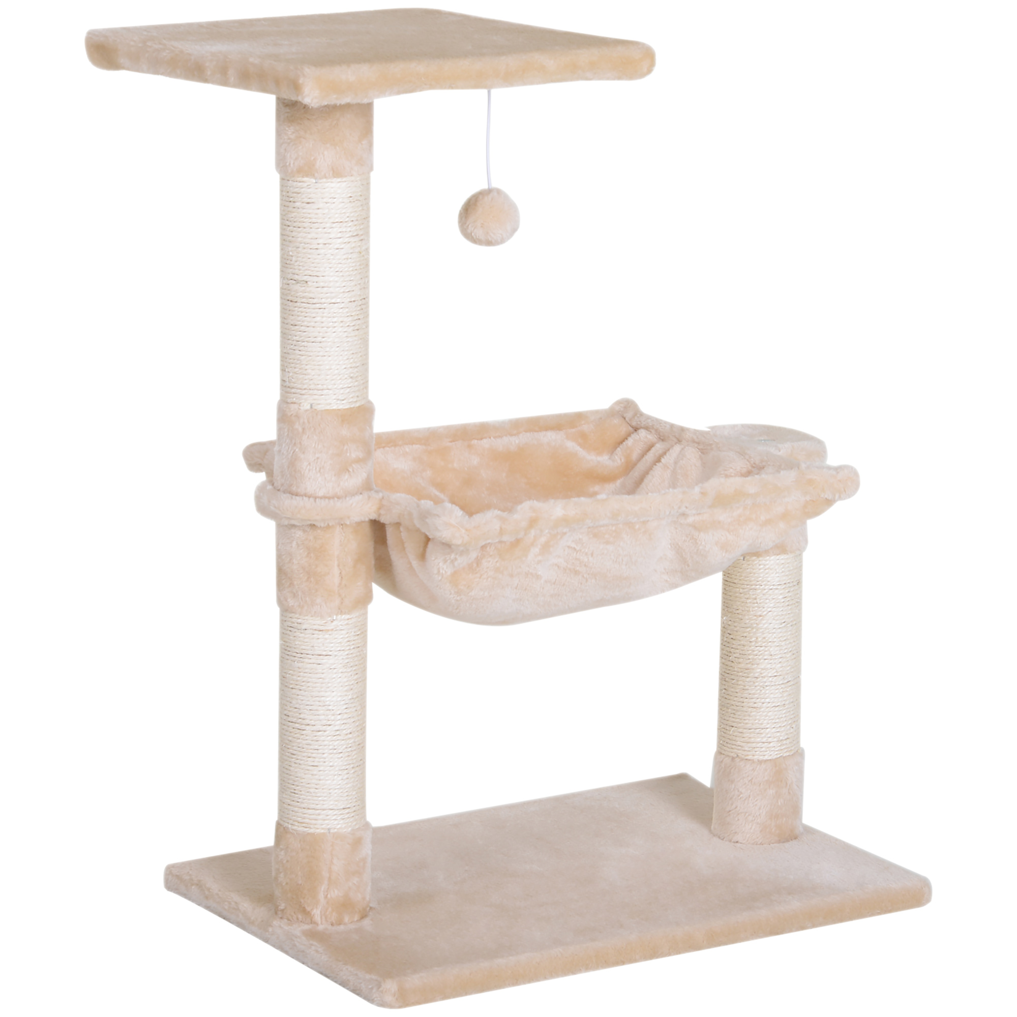 Cat Tree Hammock Bed Natural Sisal Scratching Post w/ Dangle Toy 2 Tier 70cm Pet Scratch Stand - Life Essentials