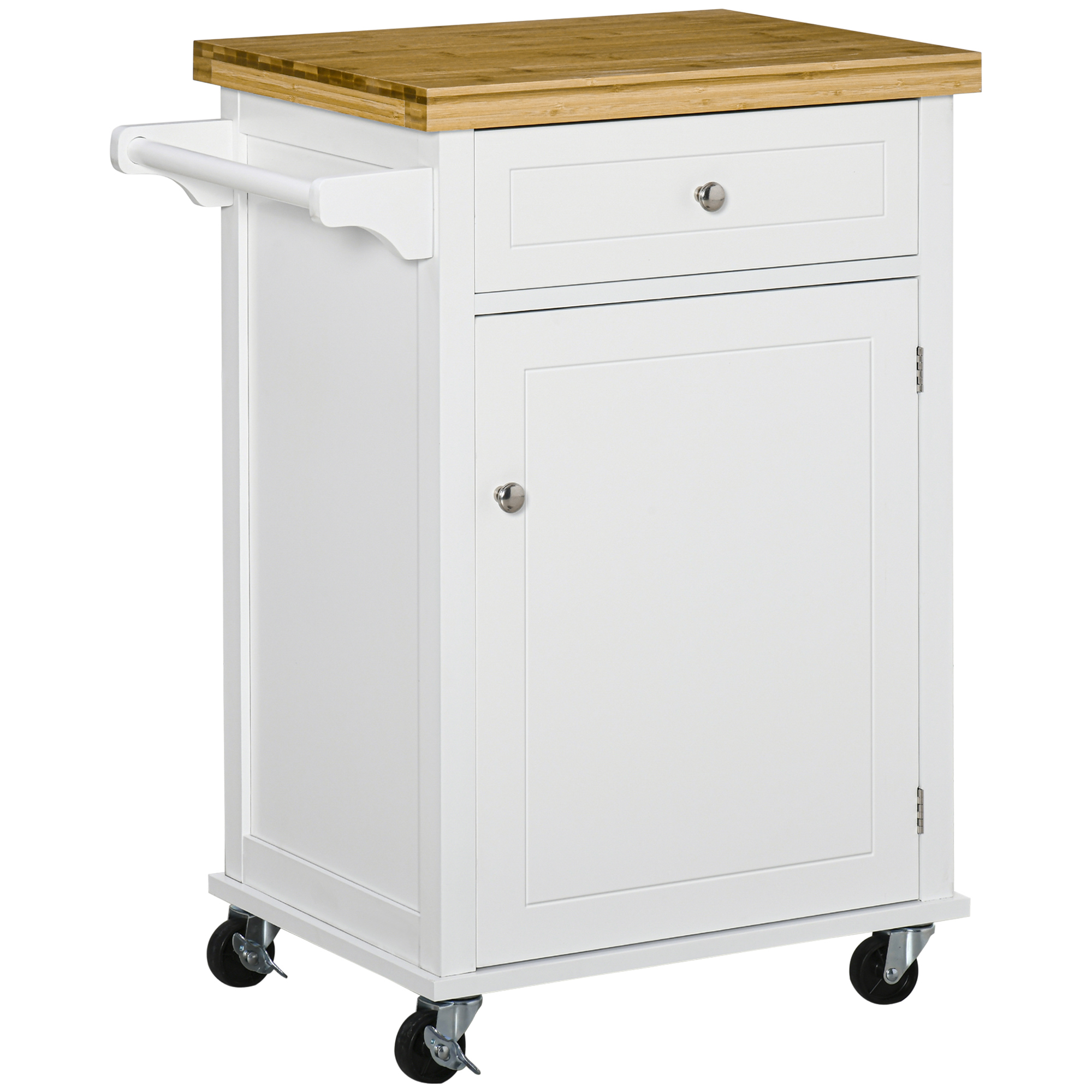 Kitchen Cart Storage Trolley Wooden Cabinet with Drawer Cupboard Towel Rail White - Life Essentials