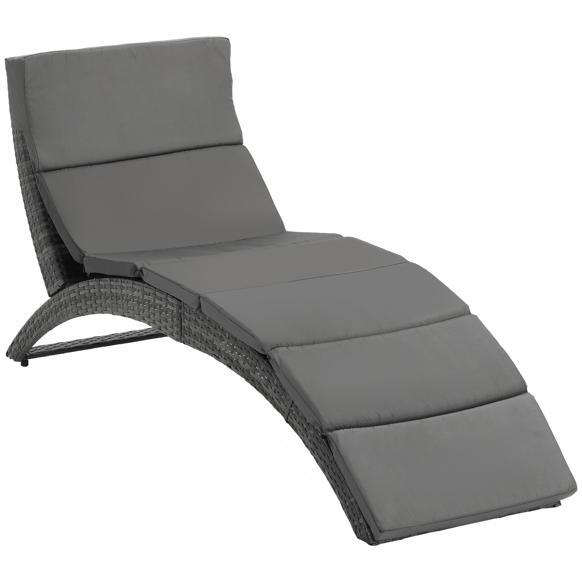 Garden Patio Rattan Wicker Folding Sun Lounger Recliner Bed Chair with Cushion for Outdoor, Grey - Life Essentials