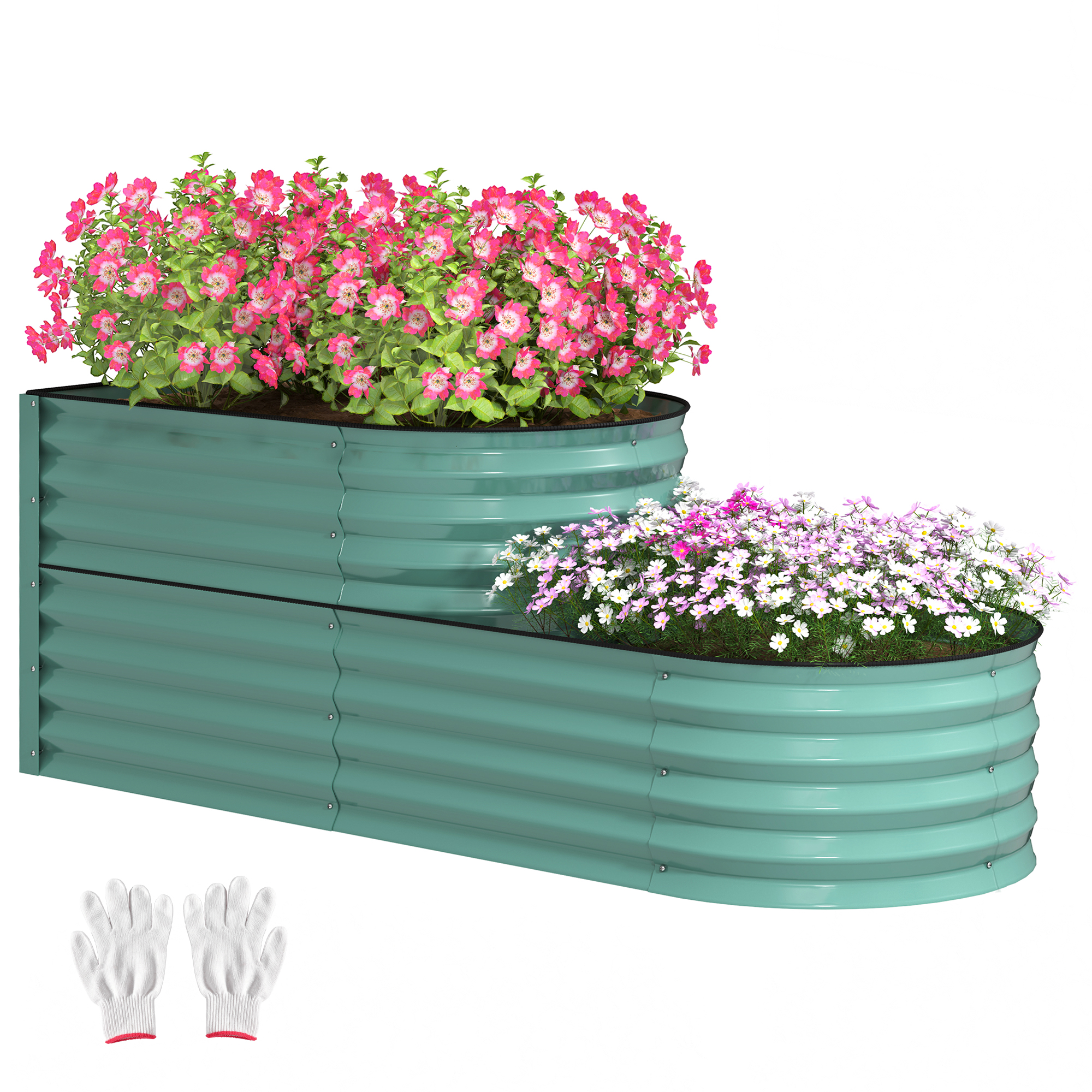 SUNVISTA Two-Tier Galvanised Steel Garden Planter - Dark Green - Life Essentials