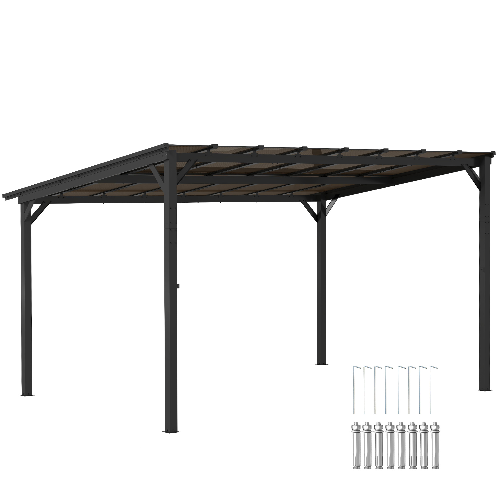 SUNVISTA 3 x 4.3m Metal Pergola with UPF 50+ and Waterproof Polycarbonate Roof, Dark Grey - Life Essentials