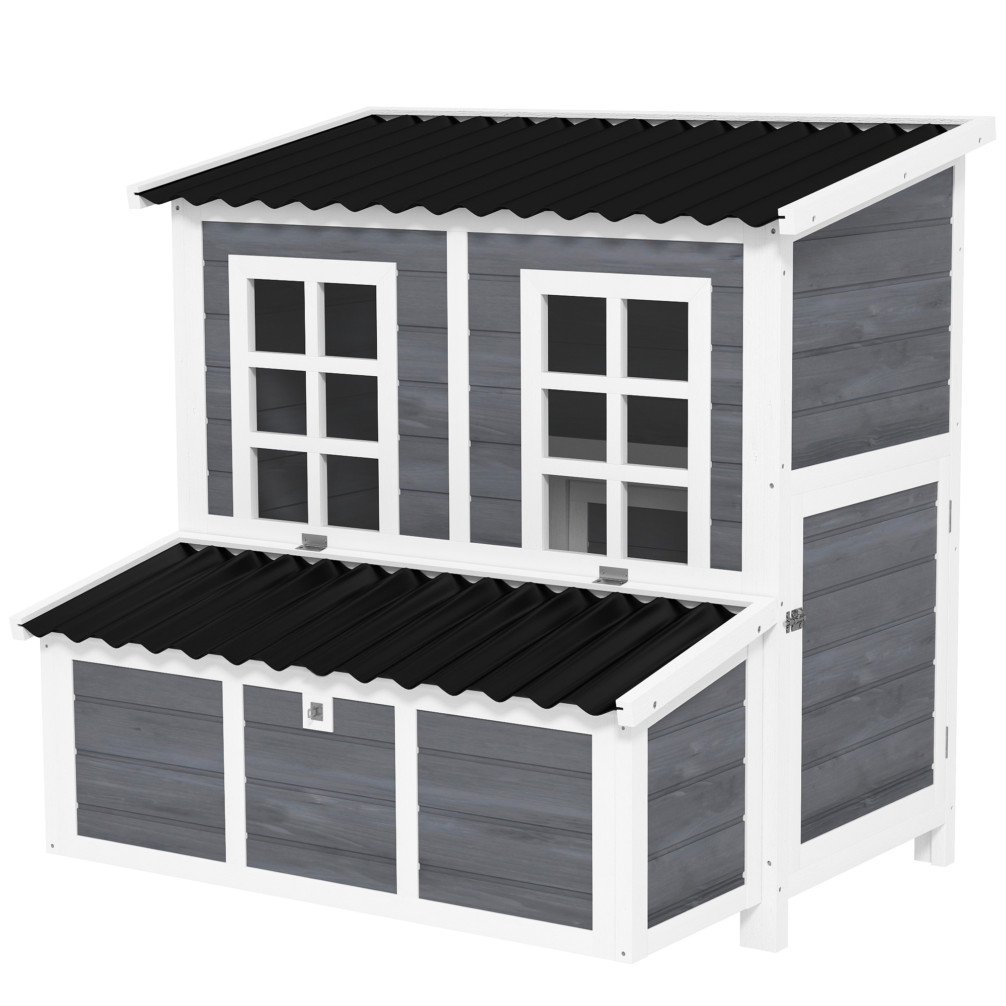 PAWSTER Wooden Chicken Coop with Nesting Box, Slide-Out Tray, Perches, for 4-6 Chickens, 100 x 86 x 100cm - Life Essentials