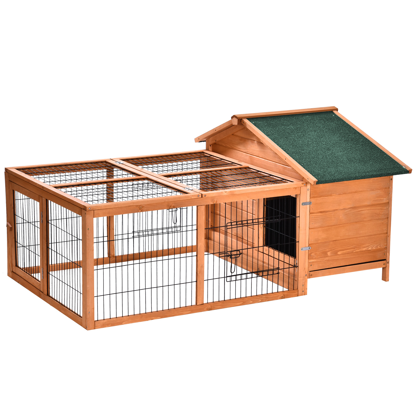 Wooden Rabbit Hutch Outdoor, Guinea Pig Hutch, Detachable Rabbit Cage w/Openable Run & Roof Lockable Door Slide-out Tray Golden Red - Life Essentials