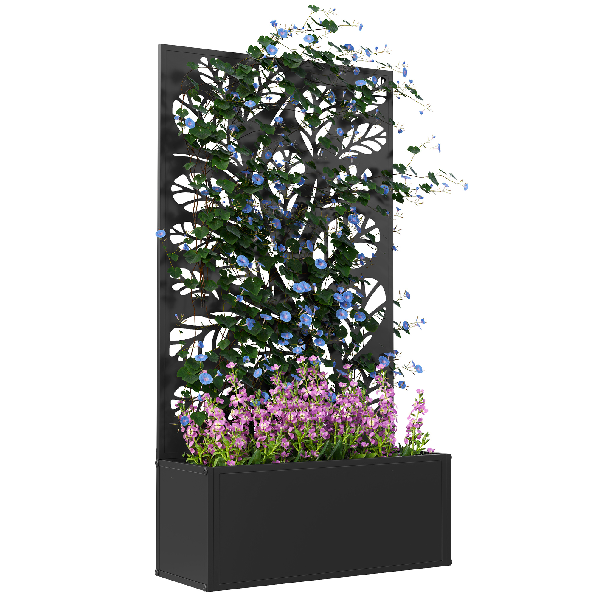 SUNVISTA Outdoor Metal Planter, with Back Trellis Leaf Design II - Black - Life Essentials