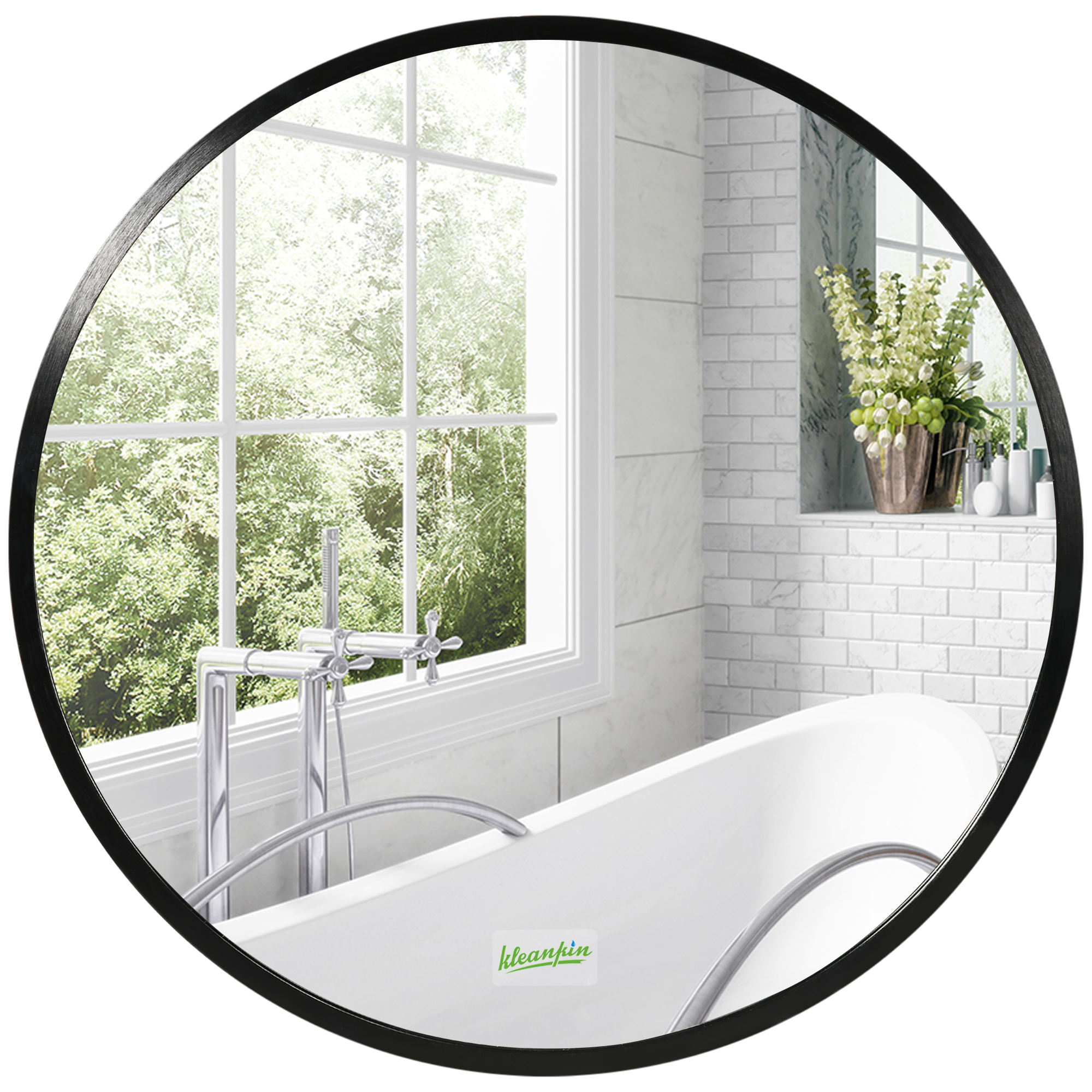 Round Bathroom Mirror, Modern Wall-mounted Makeup Mirror with Aluminium Frame for Washroom Living Room, Black, 40x40 cm - Life Essentials