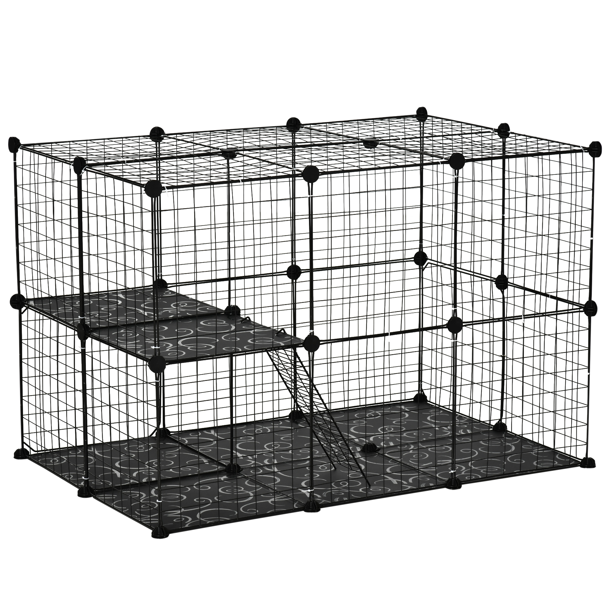 Pet Playpen DIY Small Animal Cage Enclosure Metal Wire Fence 39 Panels with 3 Doors 2 Ramps for Kitten Bunny Chinchilla Pet Mink Black by - Life 