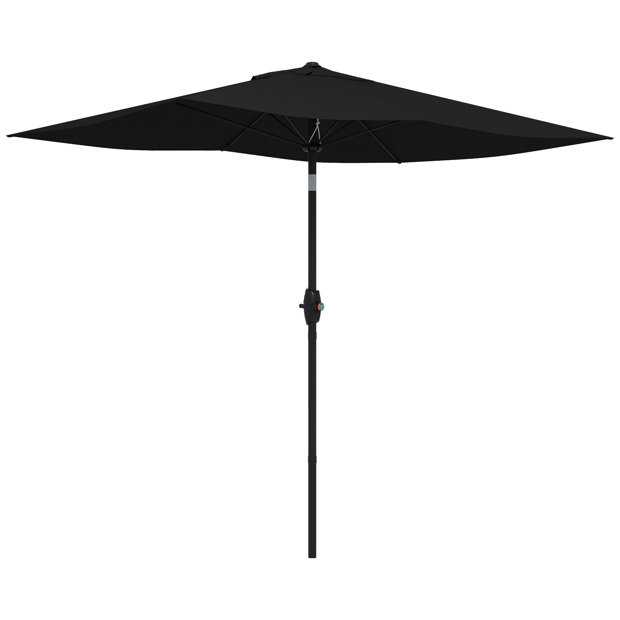 2 x 3(m) Garden Parasol Umbrella, Rectangular Outdoor Market Umbrella Sun Shade with Crank & Push Button Tilt, 6 Ribs, Aluminium Pole, Black - Life 